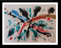 Retro Tharrats   Black Red  Blue  Constellation 19  original abstract acrylic paper 