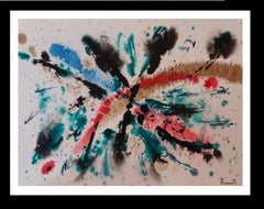 Tharrats   Negro Rojo  Azul  Constelación 19  original abstracto papel acrílico