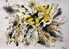 Tharrats Black  Yellow  Golden  Original abstract acrylic on paper