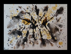 Tharrats  Black  Yellow original abstract  acrylic paper painting