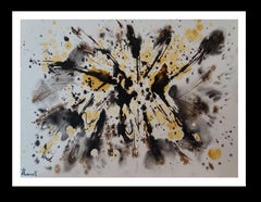 Retro Tharrats  Black  Yellow original abstract  acrylic paper painting