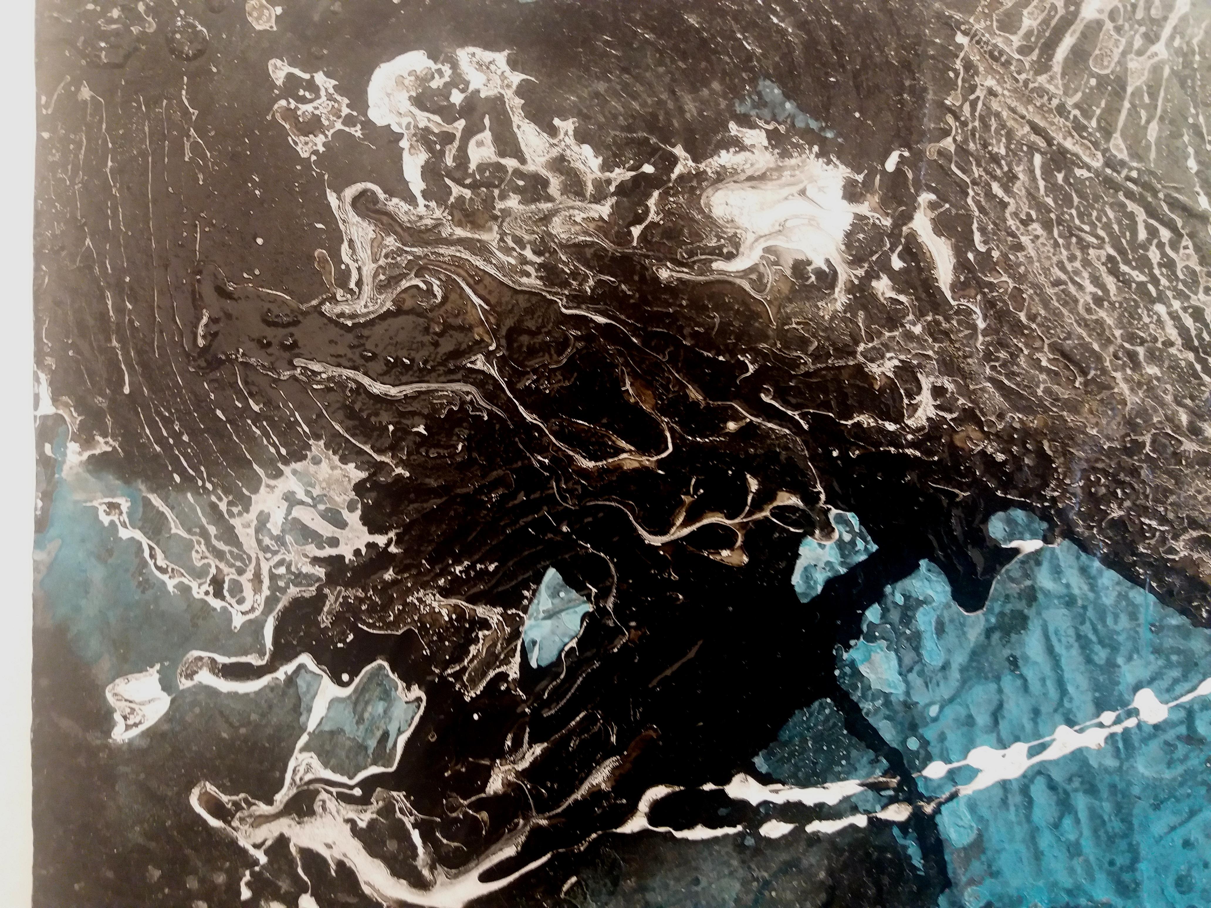 Tharrats    blue. black. Constellation. original abstract acrylic painting - Abstract Painting by Josep THARRATS