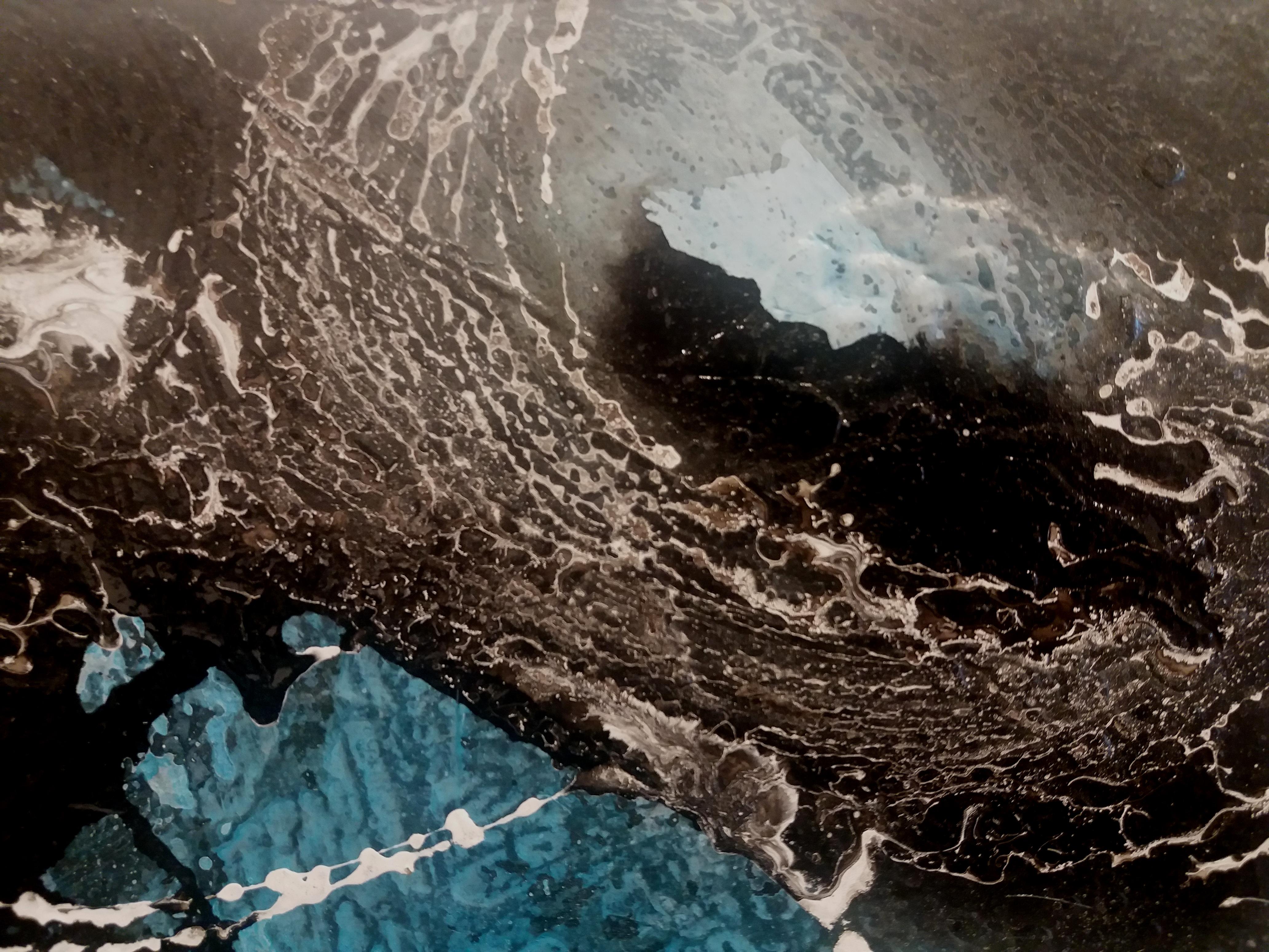 Tharrats    blue. black. Constellation. original abstract acrylic painting - Brown Abstract Painting by Josep THARRATS