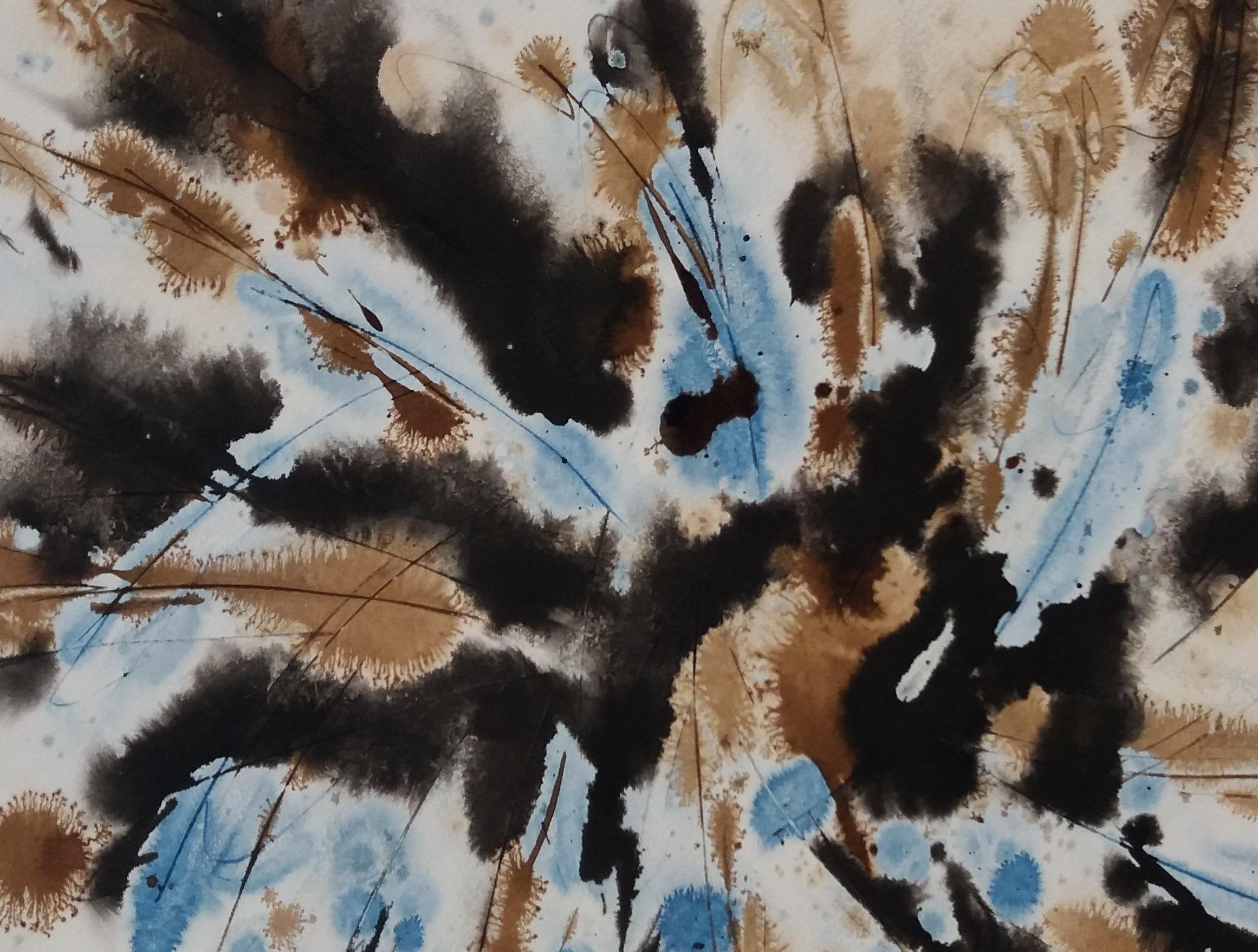 Tharrats  Blue  Black  original abstract acrylic paper painting - Painting by Josep THARRATS