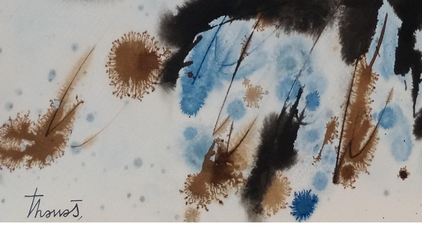 Tharrats  Blu  Nero  pittura originale astratta su carta acrilica - Painting Astratto di Josep THARRATS