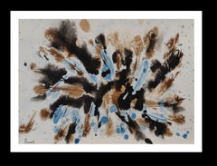 Tharrats  Blau  Schwarz  Abstraktes Original-Gemälde auf Acrylpapier