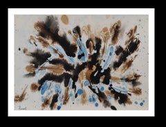 Tharrats  Azul  Negro  pintura abstracta original en papel acrílico