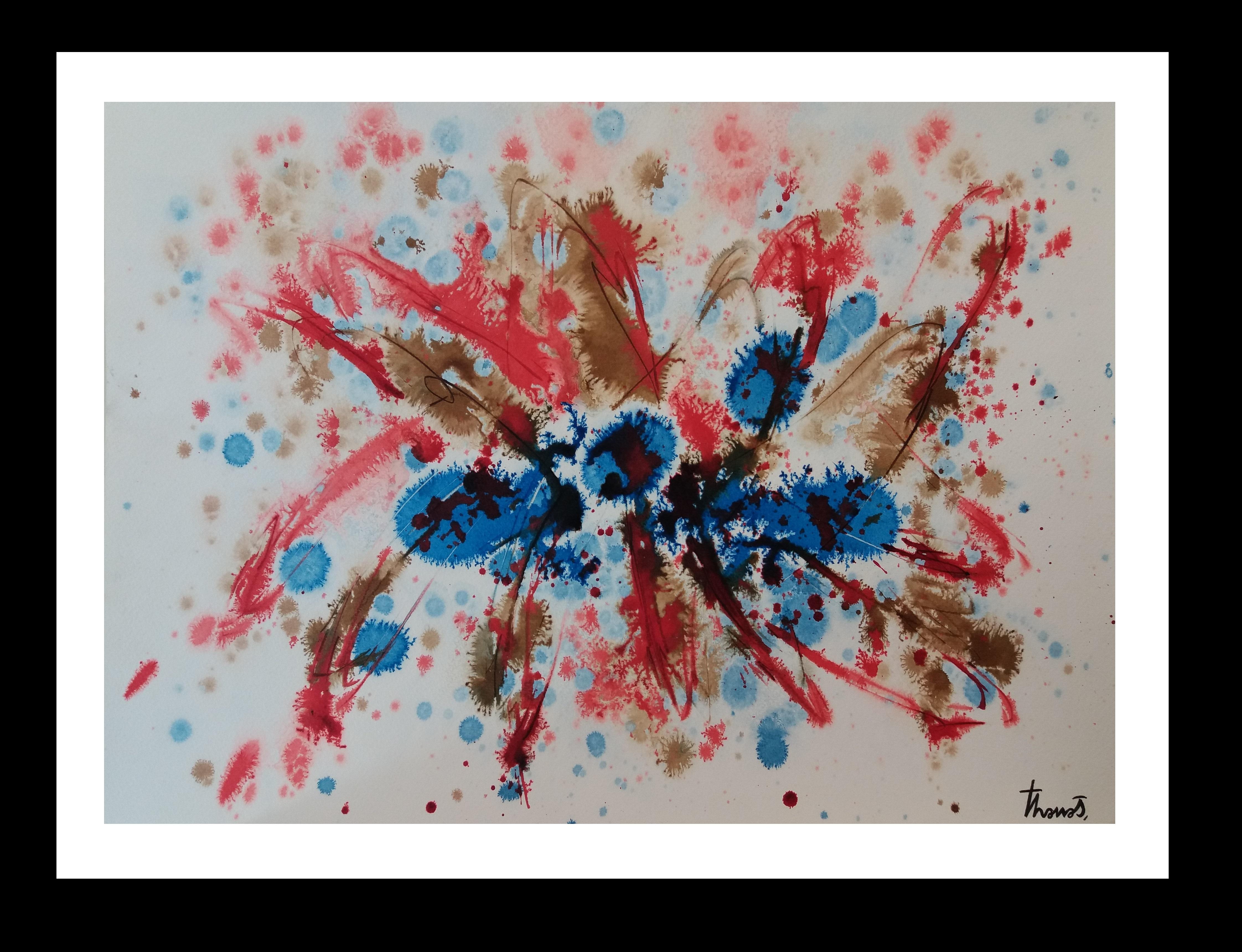 Abstract Painting di Josep THARRATS - Tharrats  Blu  Costellazione 12 dipinto originale su carta acrilica