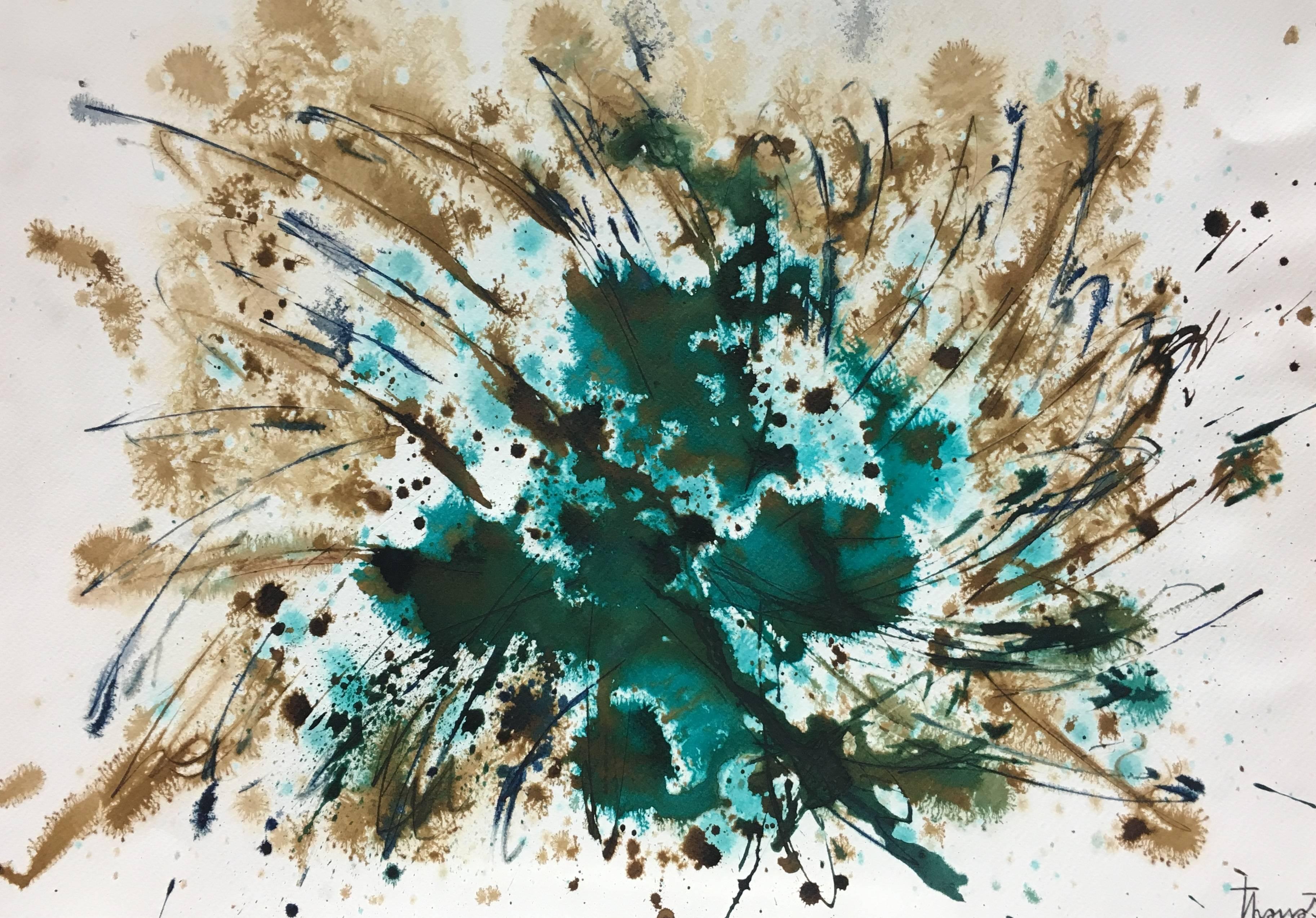Tharrats   Green  Constellation 15 . original abstract acrylic painting - Abstract Painting by Josep THARRATS