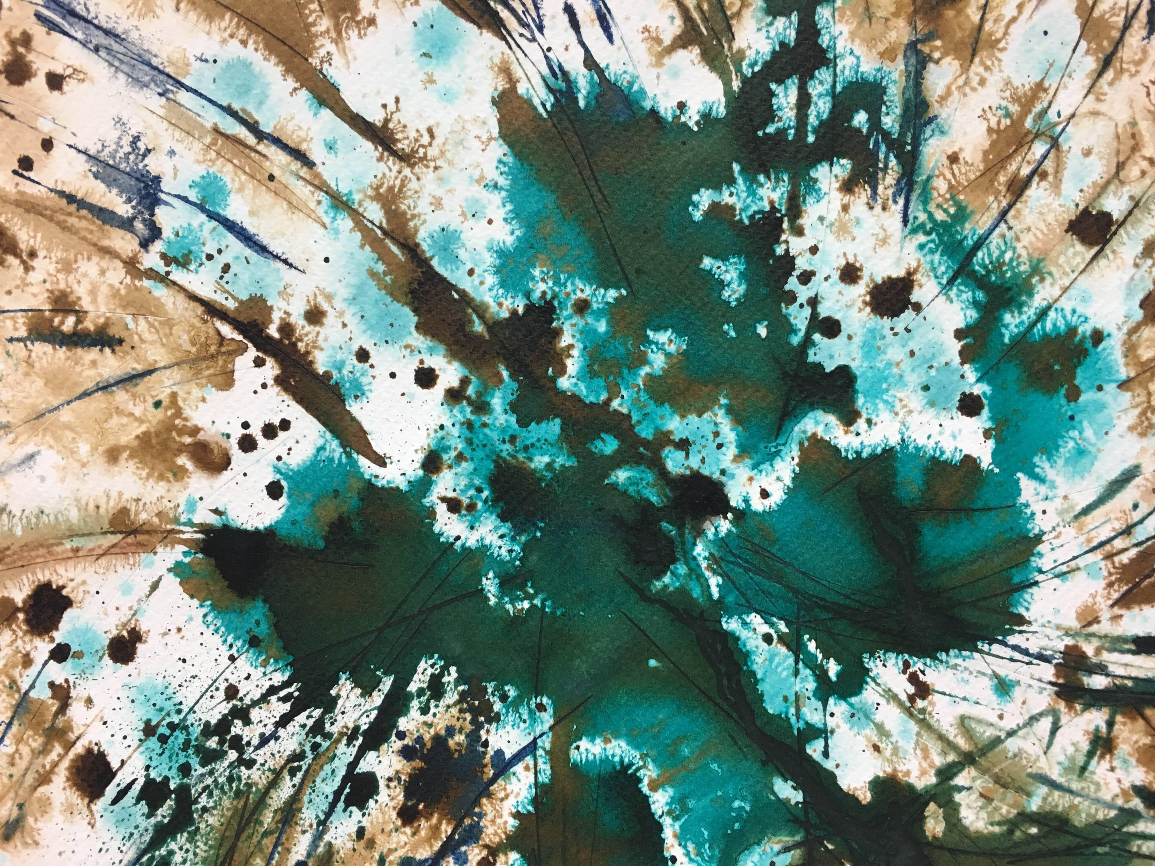 Tharrats   Green  Constellation 15 . original abstract acrylic painting - Gray Abstract Painting by Josep THARRATS