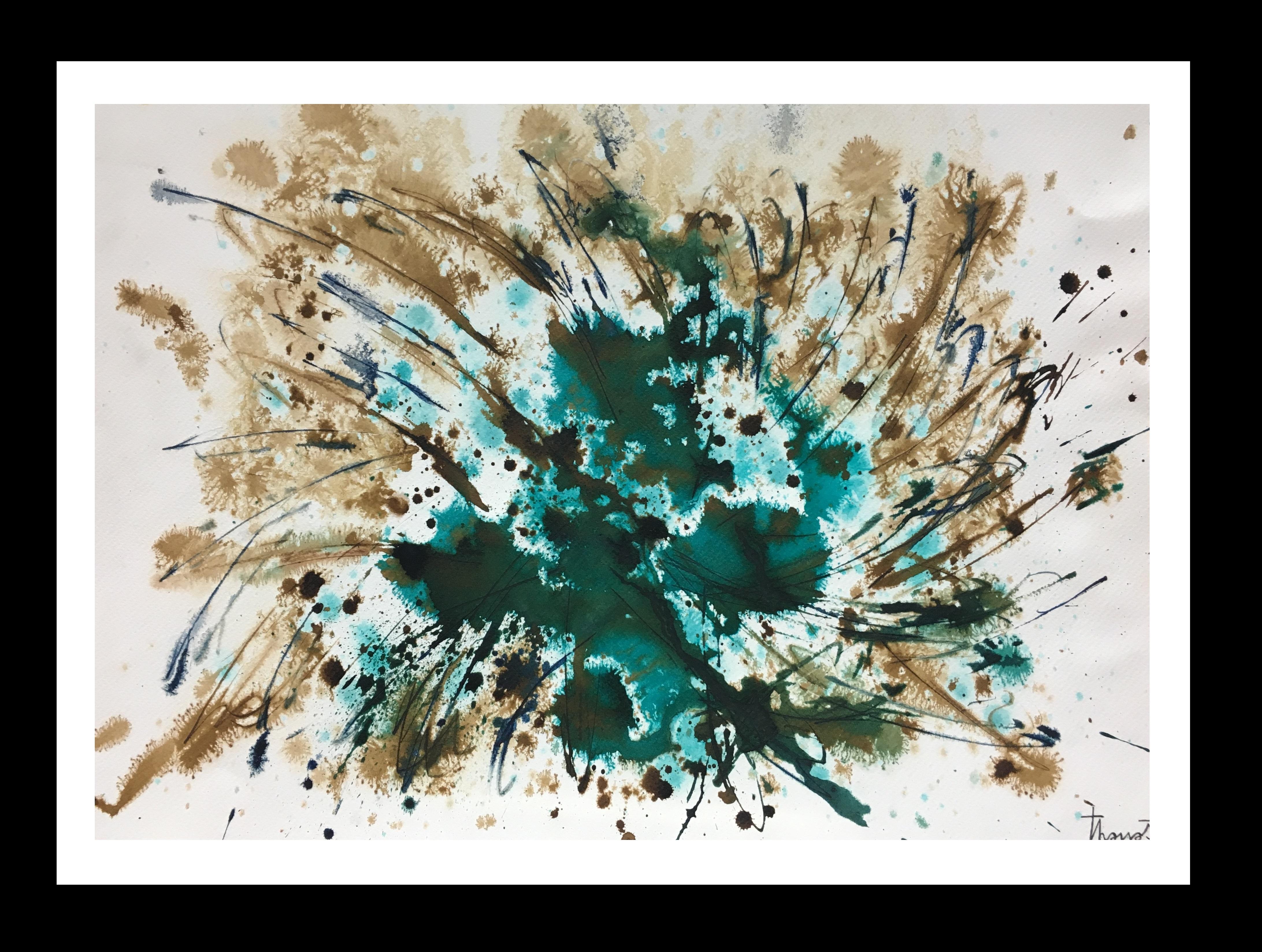 Tharrats   Green  Constellation 15 . original abstract acrylic painting