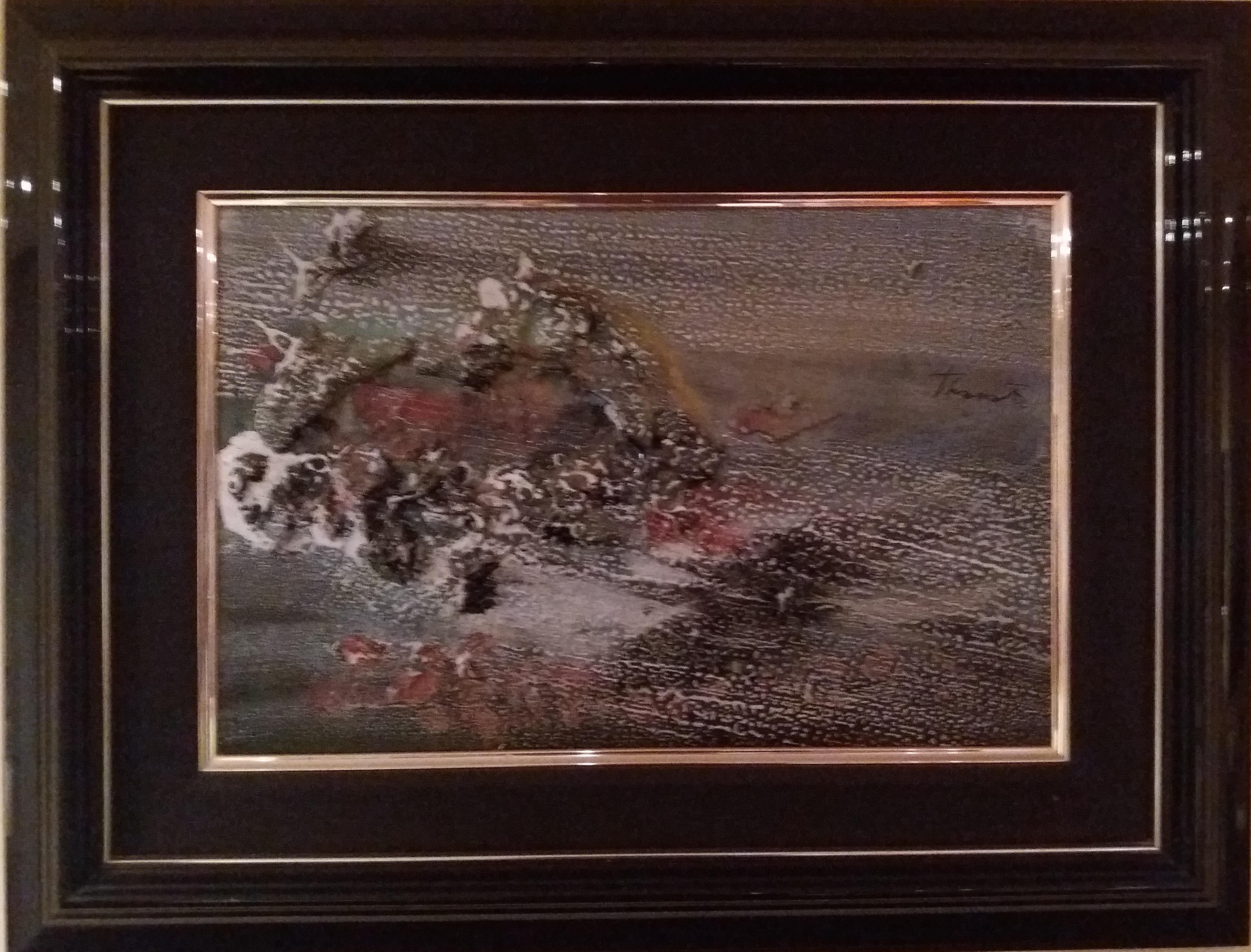 Tharrats 9 Lunar Landscape  original . . dark. small abstract - Painting by Josep THARRATS