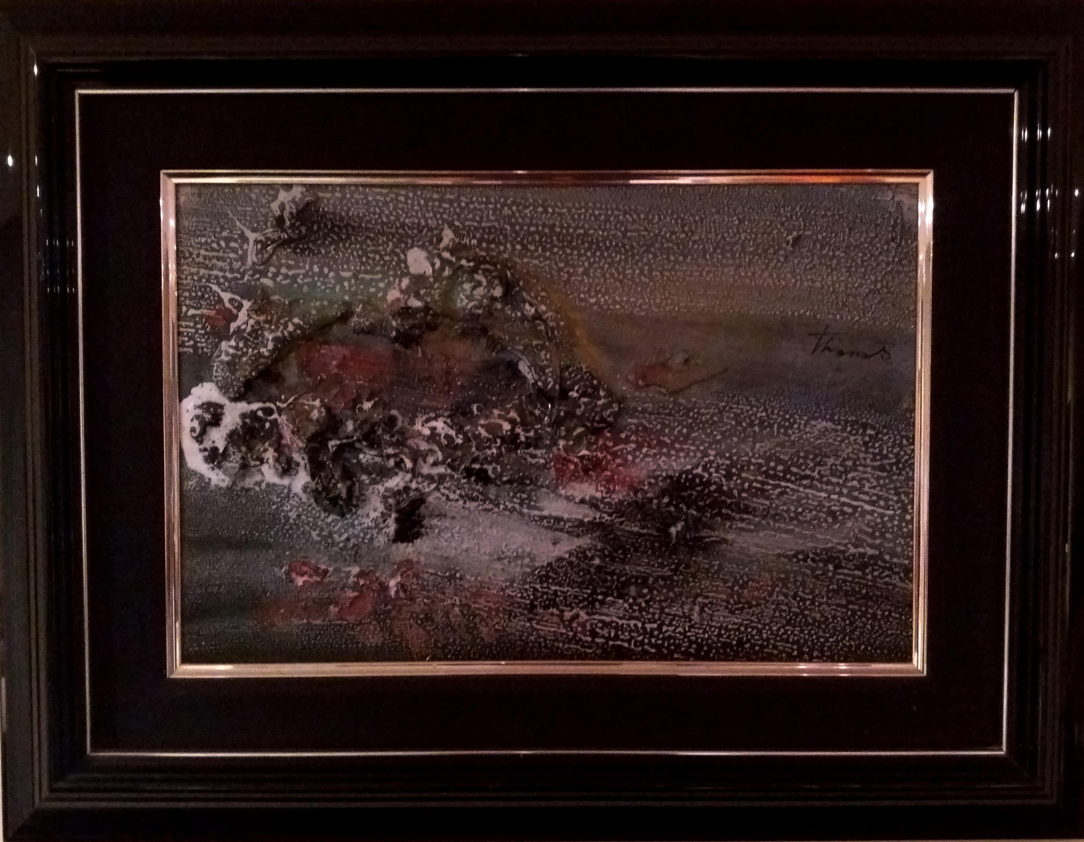 Tharrats  Lunar Landscape  original . . dark. small abstract - Abstract Painting by Josep THARRATS