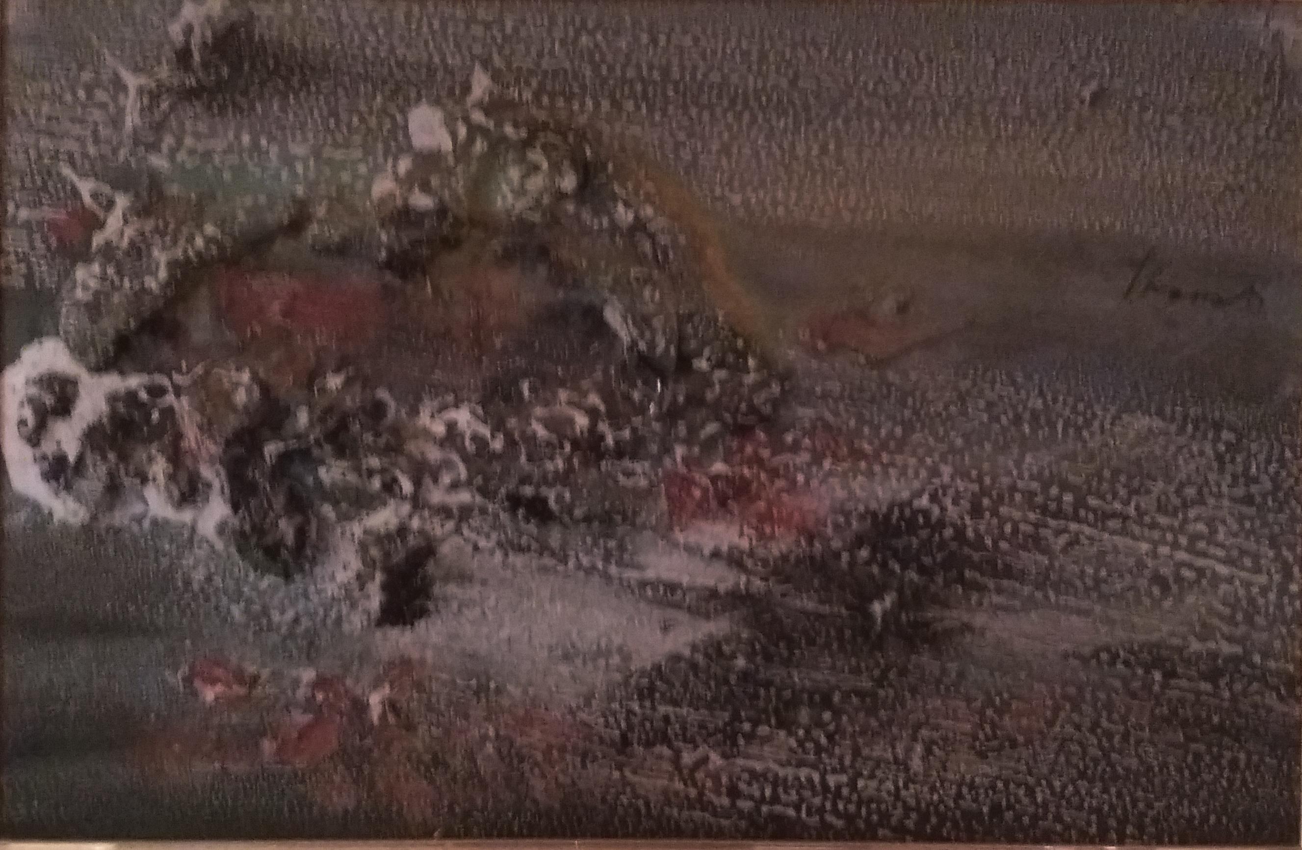 Tharrats  Lunar Landscape  original . . dark. small abstract - Black Abstract Painting by Josep THARRATS