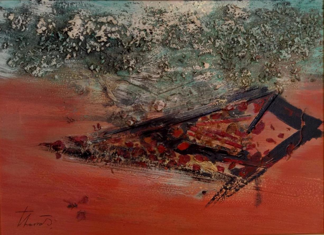 Tharrats   pittura originale astratta su carta acrilica - Abstract Painting Nero di Josep THARRATS
