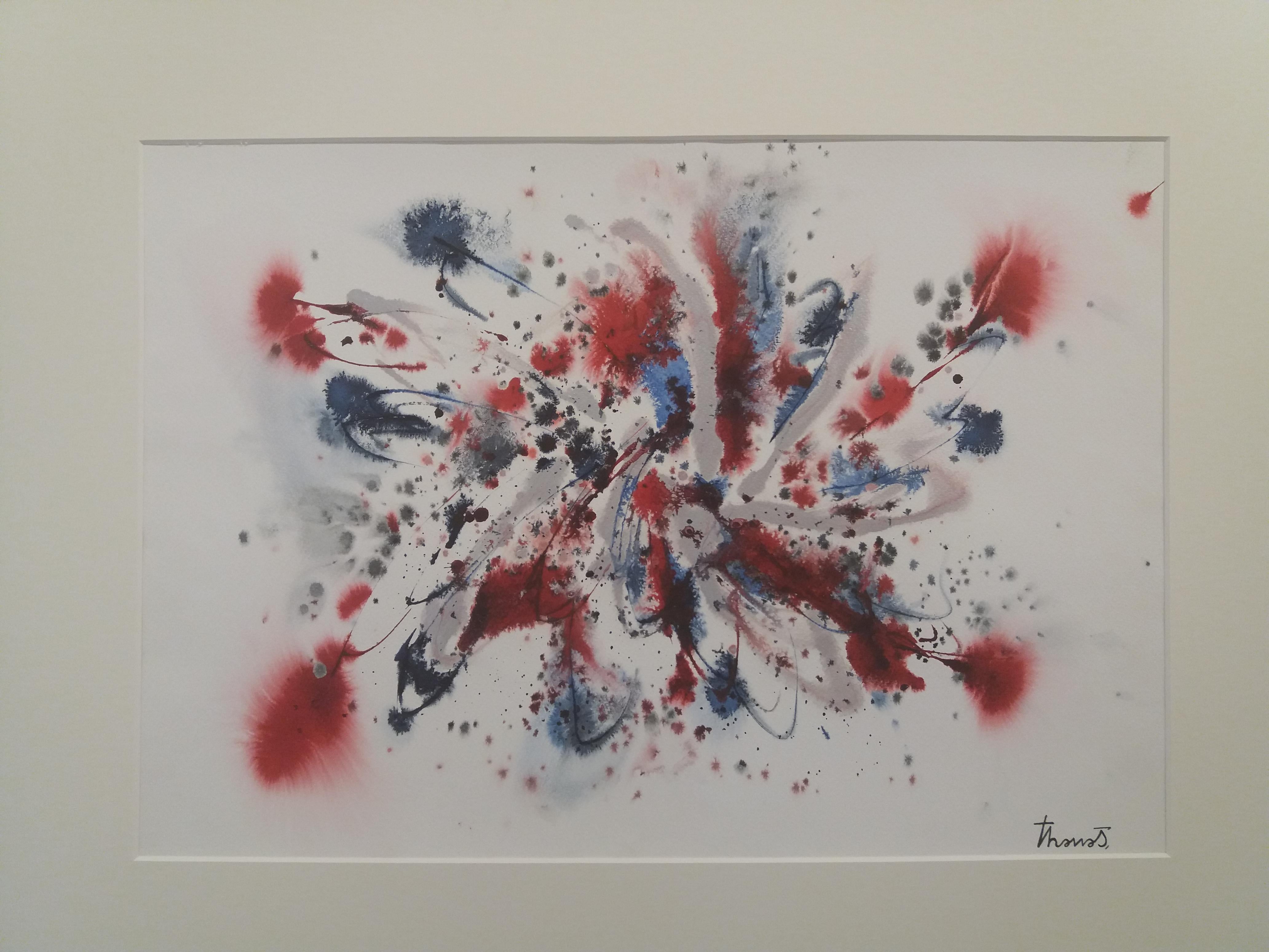 Tharrats  Red   Black Blue  Original abstract acrylic on paper - Painting by Josep THARRATS