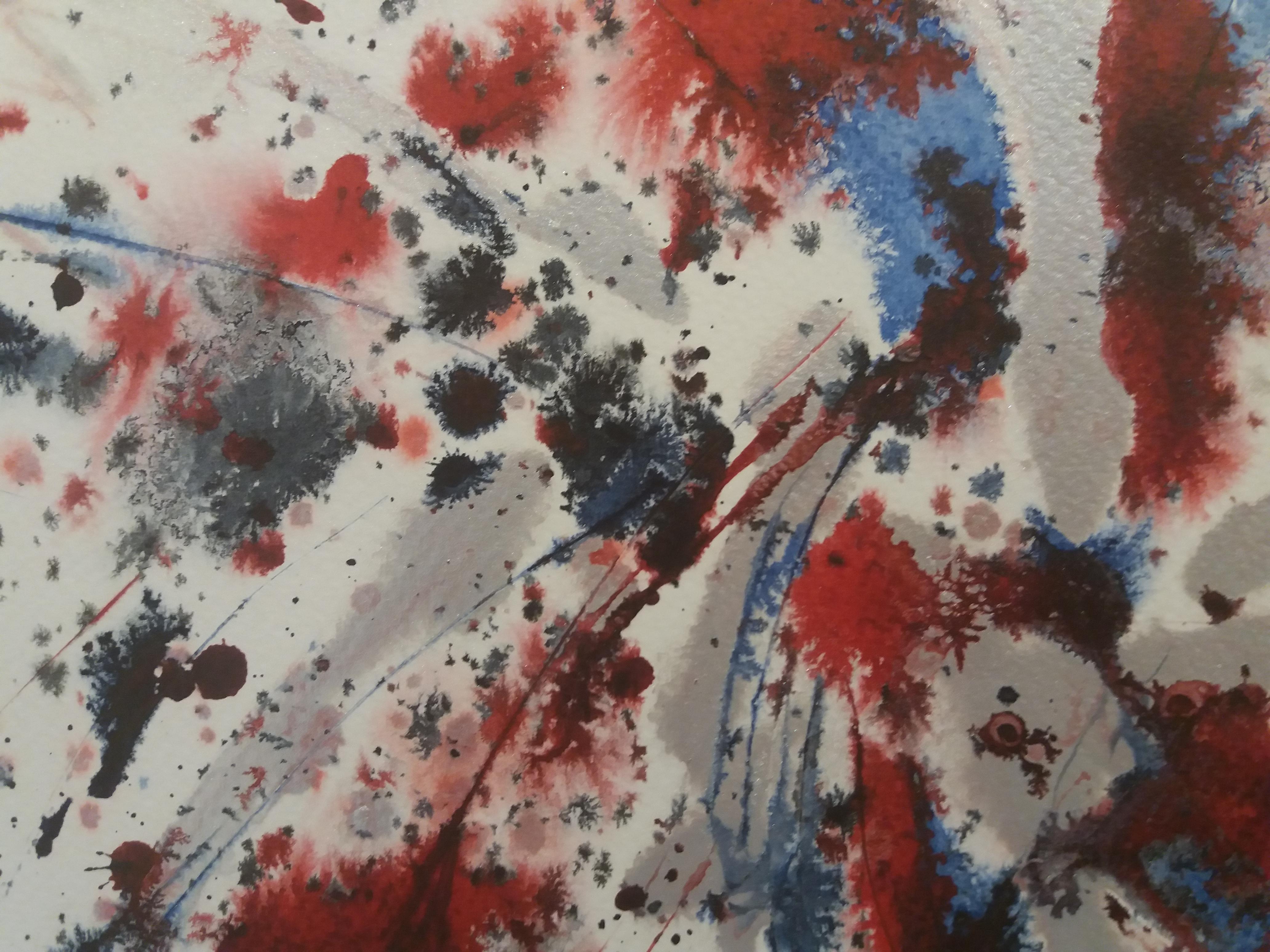 Tharrats  Red   Black Blue  Original abstract acrylic on paper For Sale 1