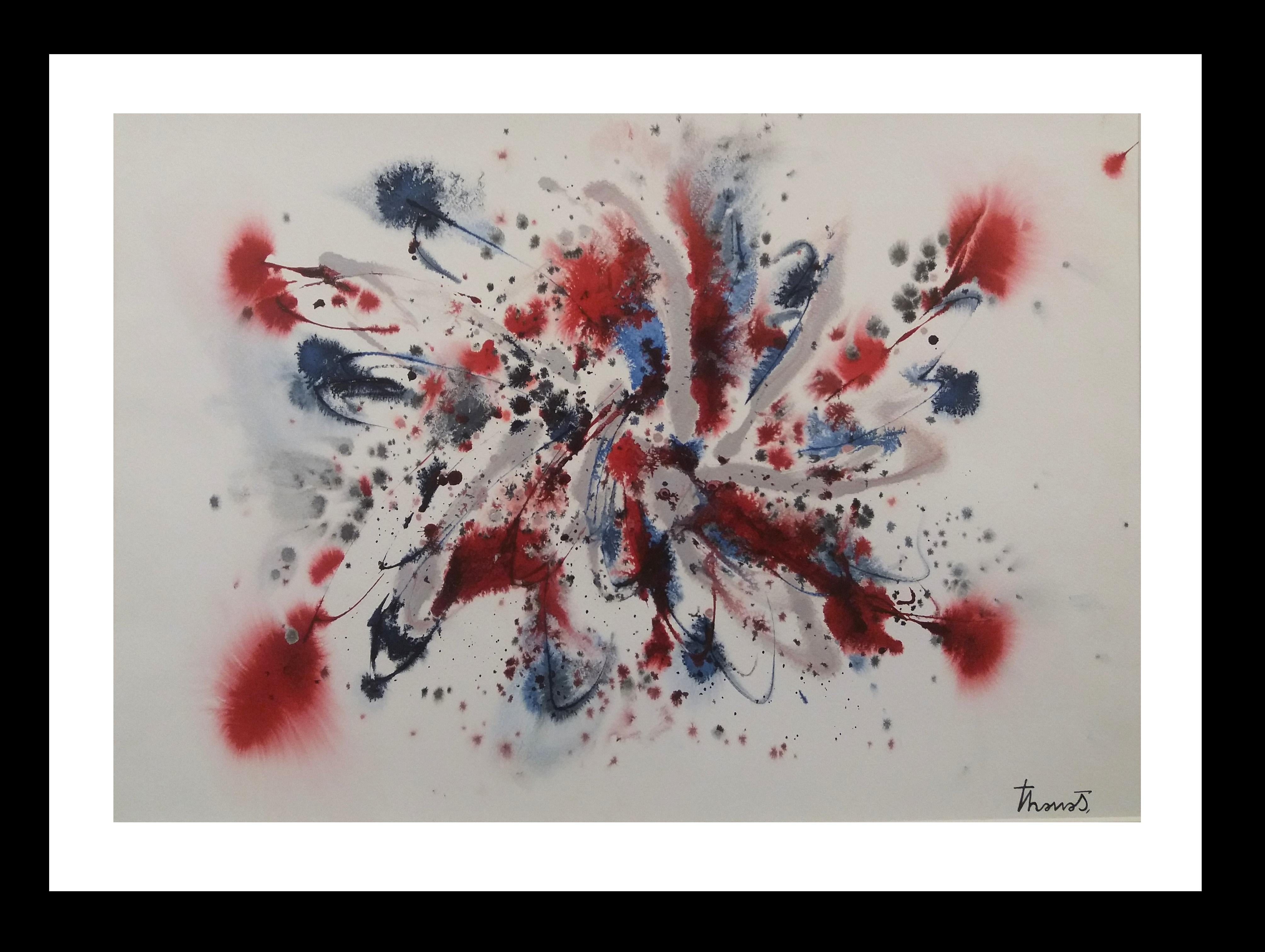Abstract Painting di Josep THARRATS - Tharrats  Rosso   Nero Blu  Originale acrilico astratto su carta
