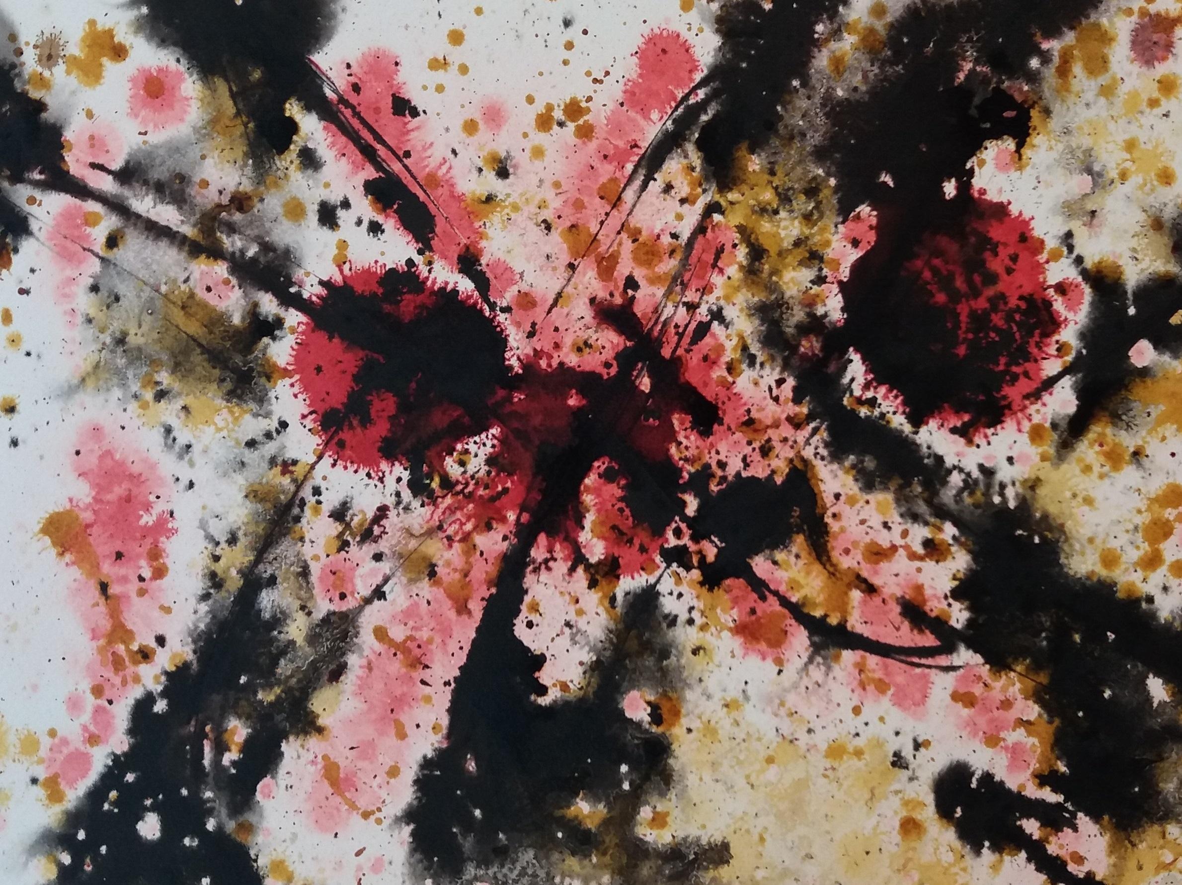 Tharrats  Red  Black  Constellation 7 original acrylic paper painting - Painting by Josep THARRATS