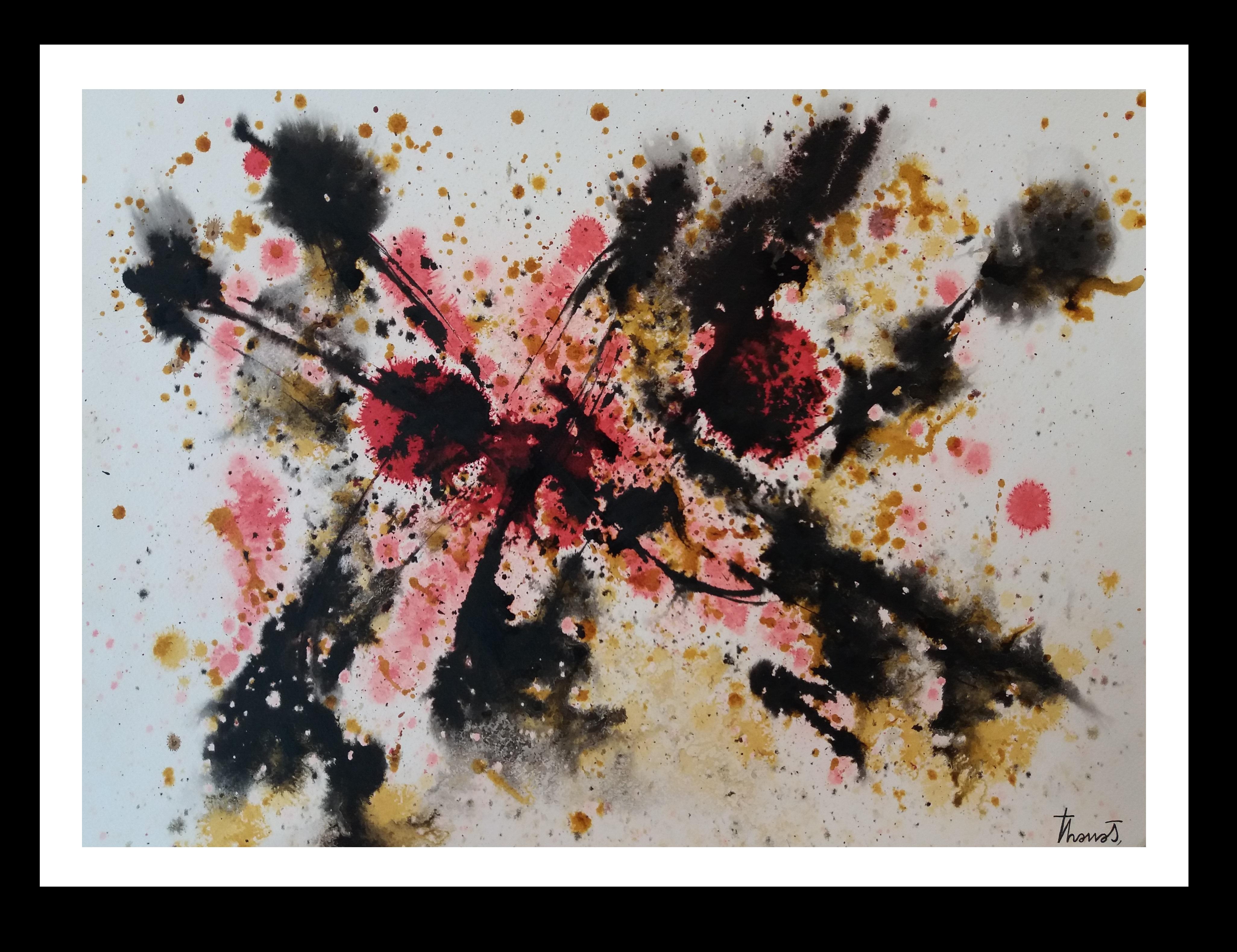Abstract Painting di Josep THARRATS - Tharrats   Rosso  Nero  Costellazione 7 dipinto originale su carta acrilica