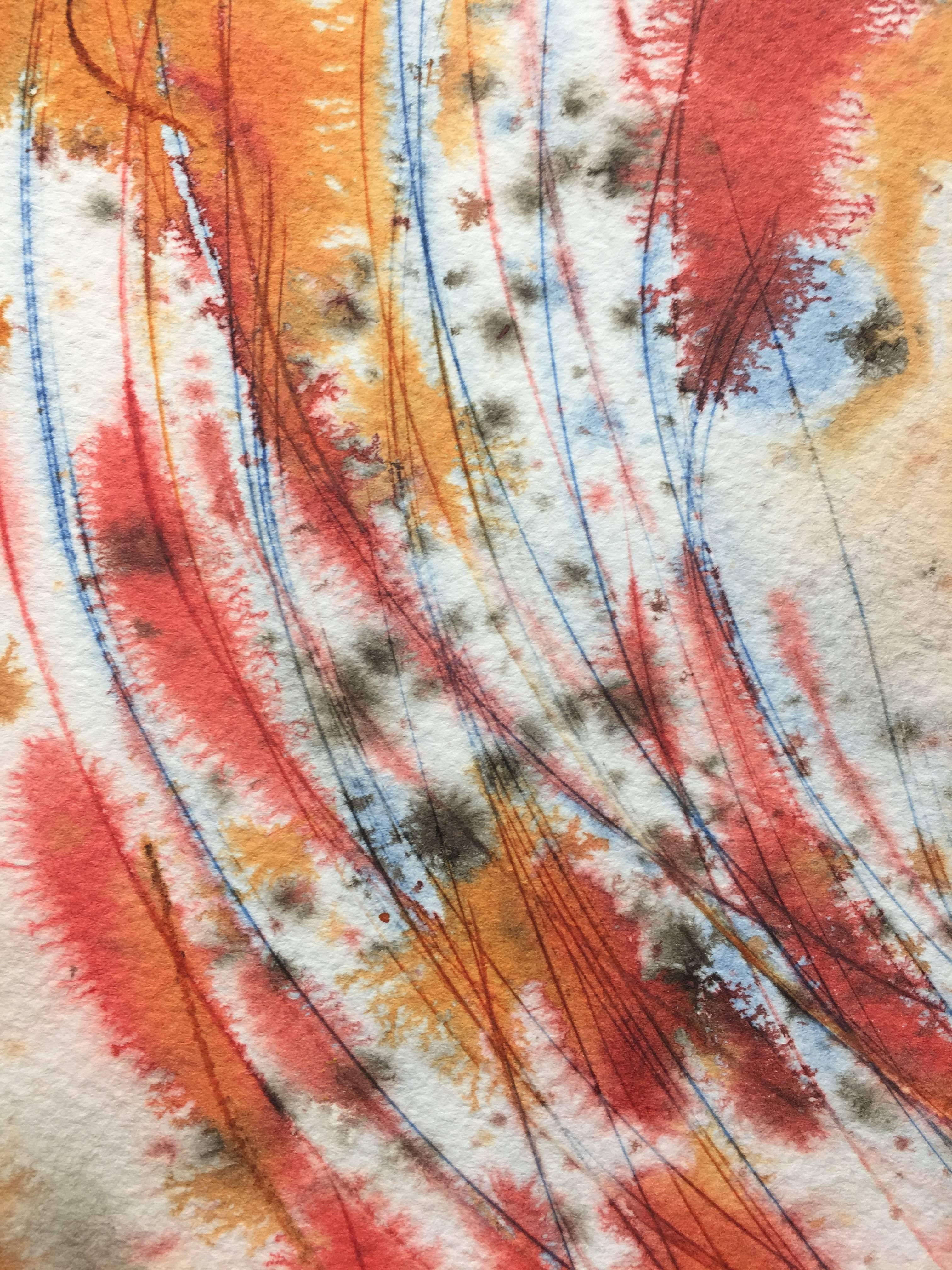 Tharrats Red  Blue  Gold colors  original abstract acrylic painting - Abstract Painting by Josep THARRATS