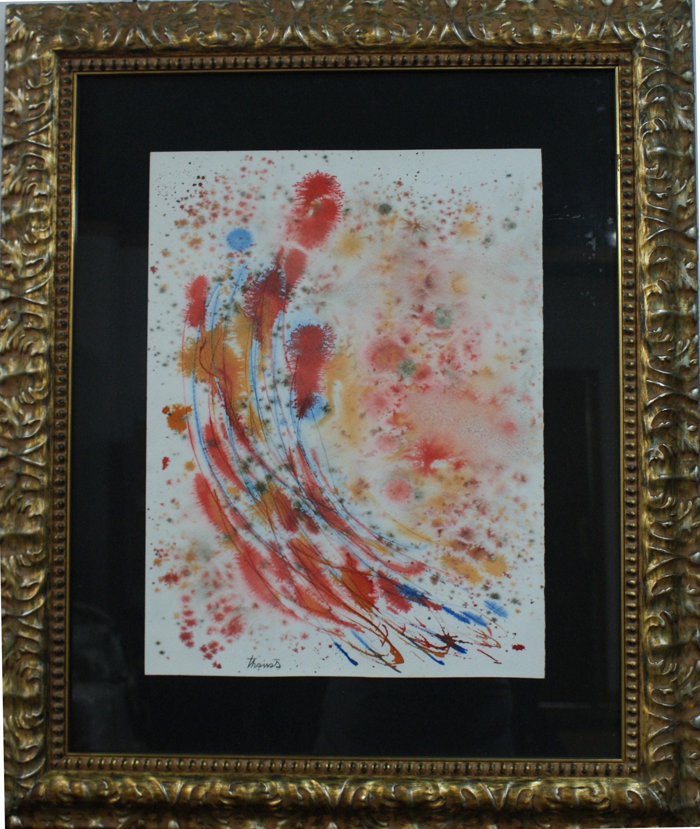 Abstract Painting de Josep THARRATS - Tharrats Rojo  Azul  Colores dorados  pintura acrílica abstracta original