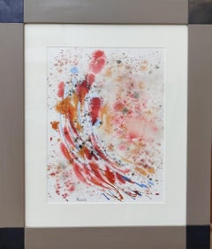 Tharrats Red Blue Gold colors original abstract acrylic painting