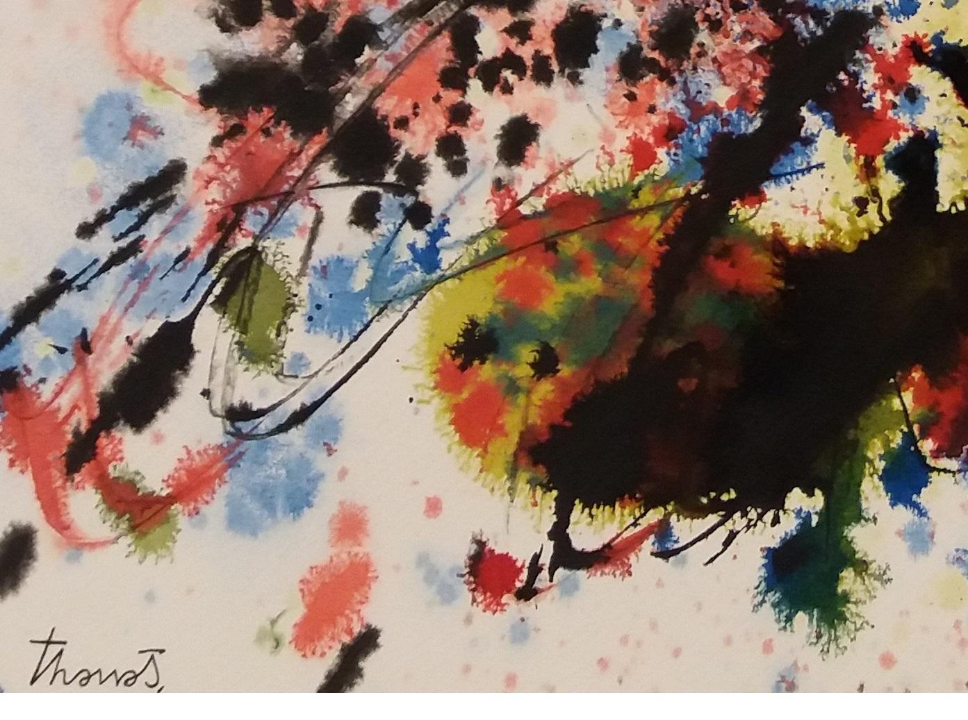 Tharrats  Rossi  Neri  Pittura acrilica astratta originale blu su carta - Abstract Painting Nero di Josep THARRATS
