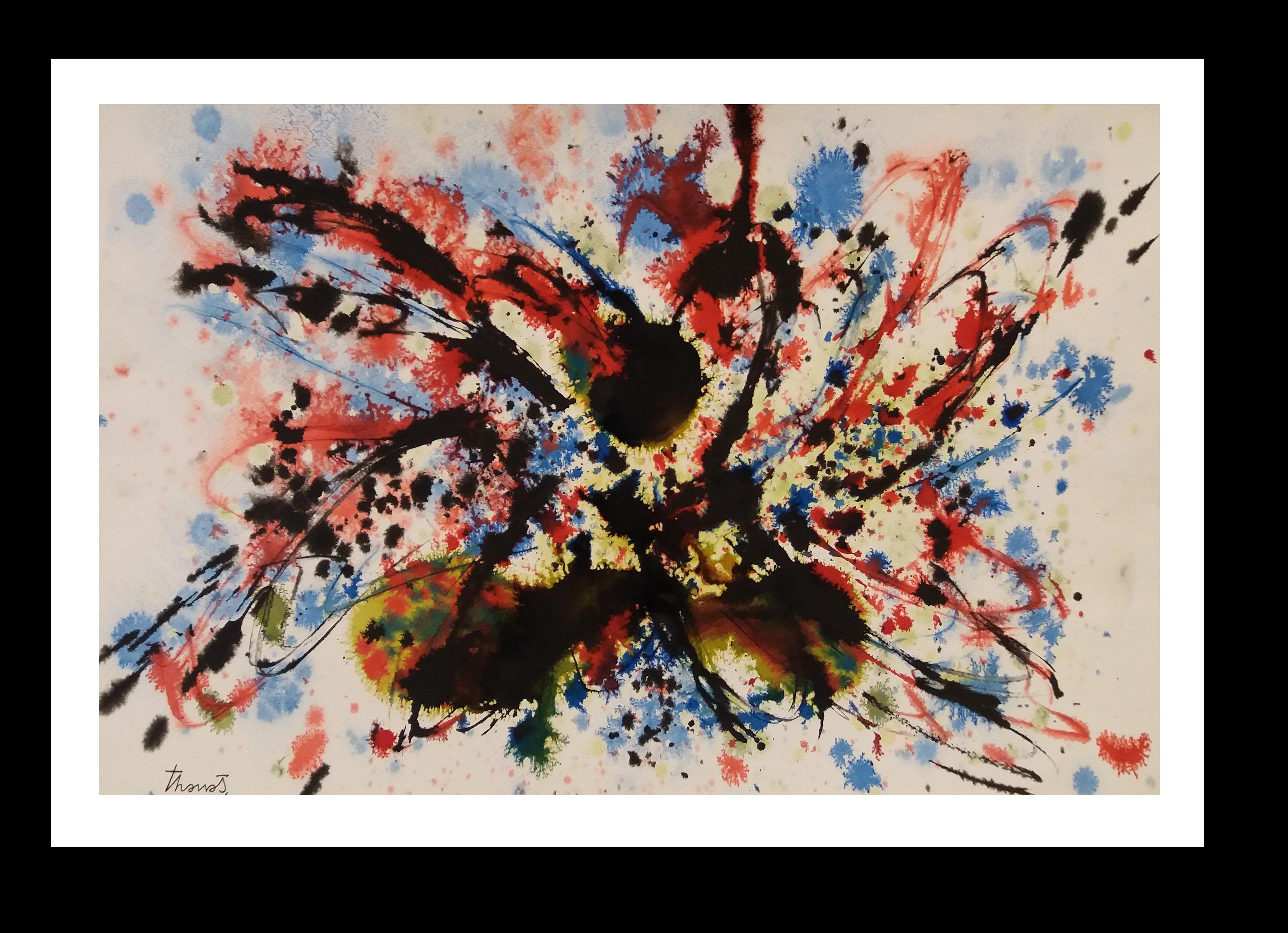 Josep THARRATS Abstract Painting - Tharrats  Reds  Blacks  Blue original abstract acrylic paper painting
