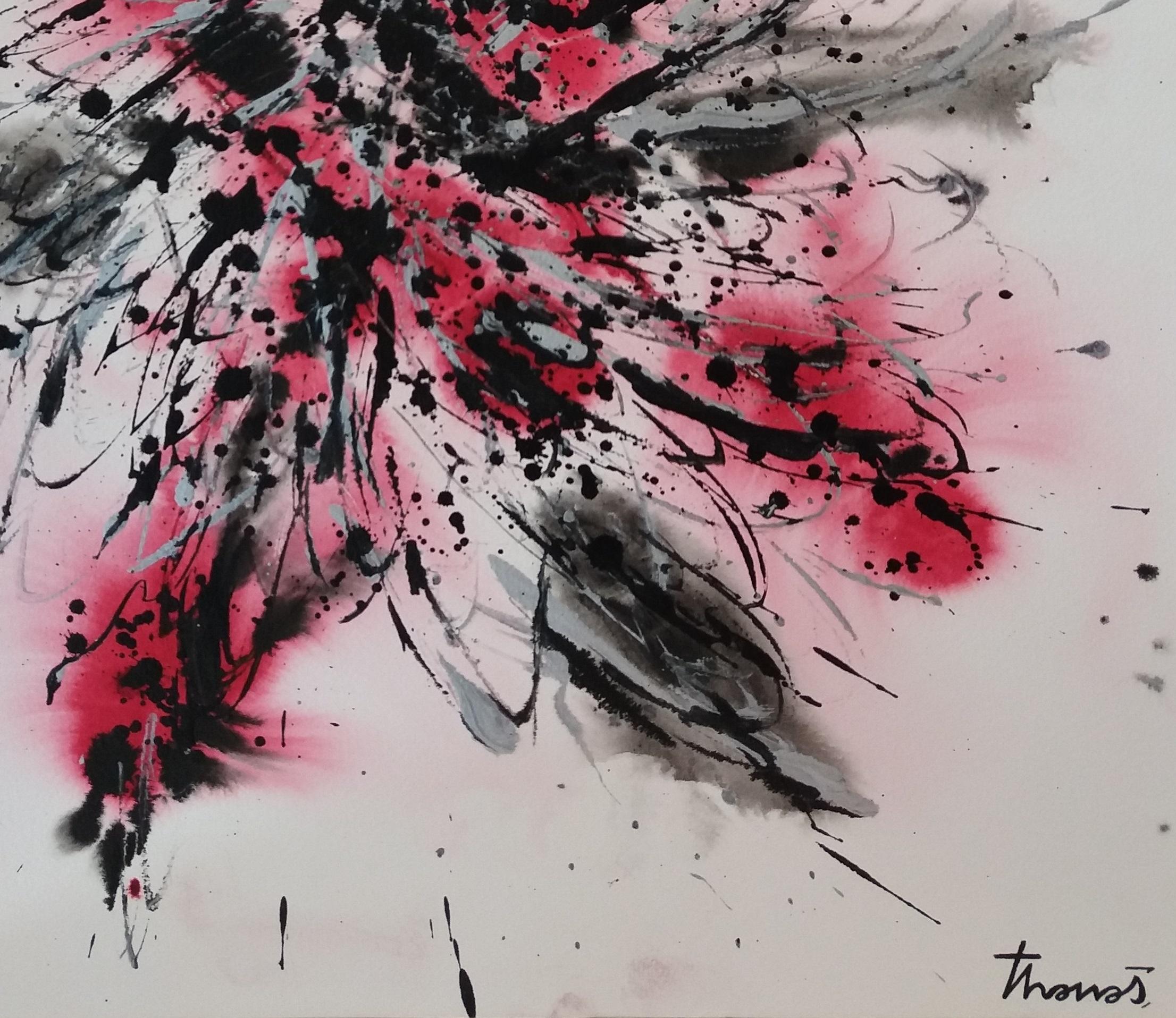 Tharrats  Verticale  Costellazione 17  pittura originale su carta acrilica - Abstract Painting Grigio di Josep THARRATS