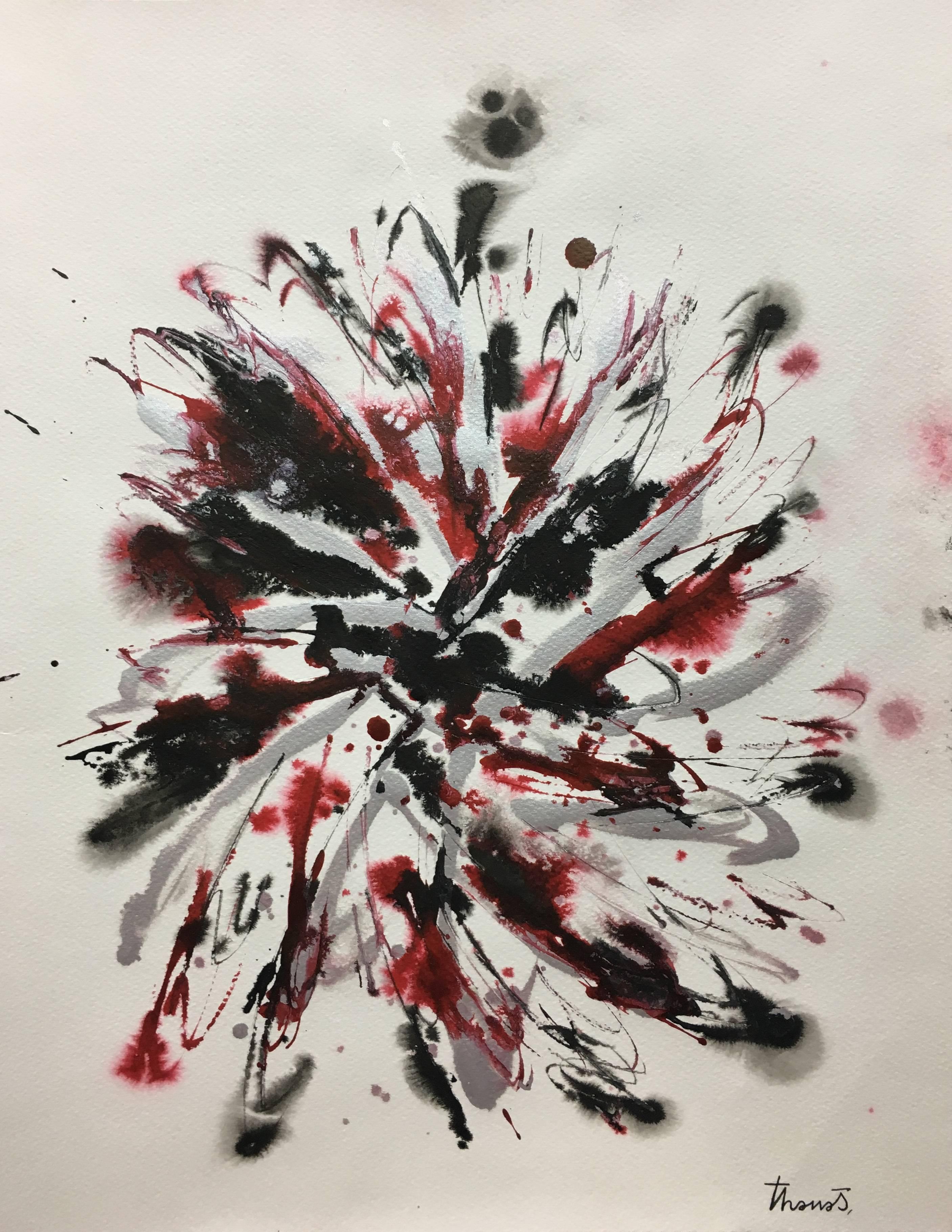 Tharrats. Rosso e nero verticale. pittura acrilica astratta originale - Painting di Josep THARRATS