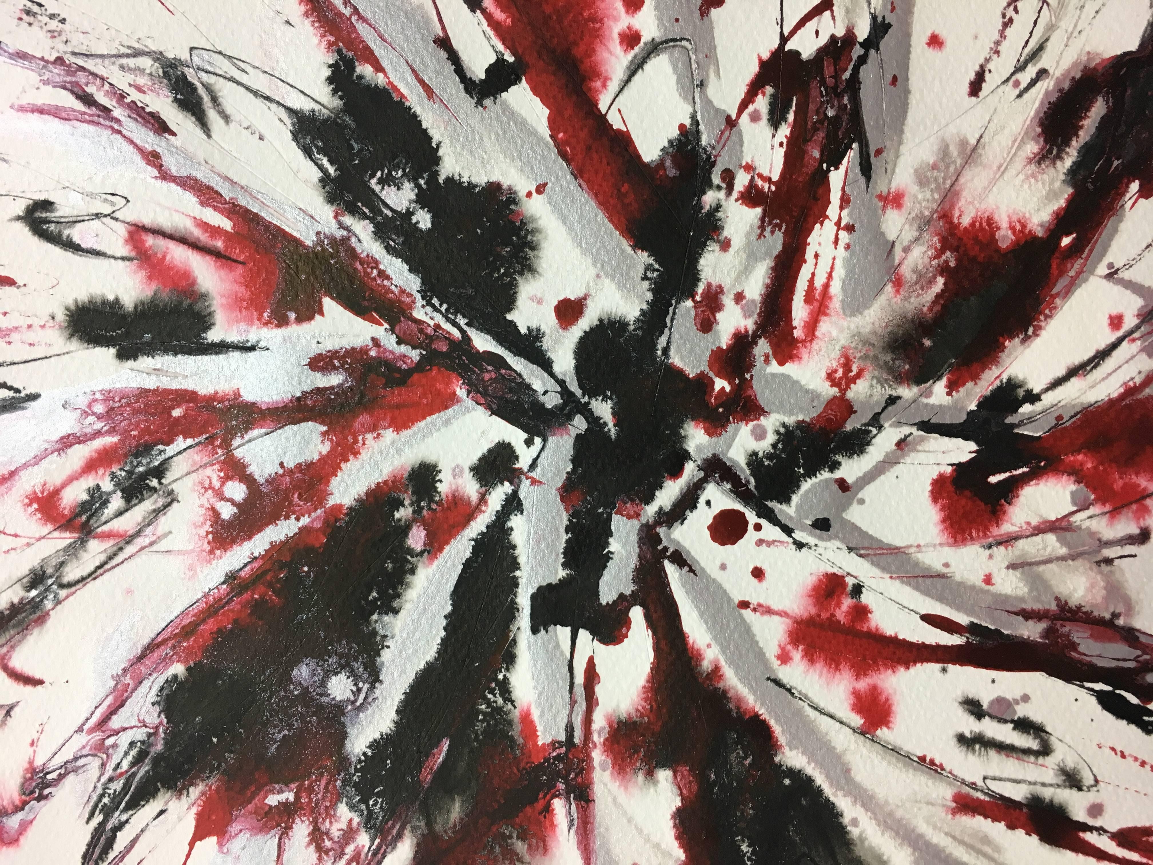 Tharrats. Rosso e nero verticale. pittura acrilica astratta originale - Abstract Painting Grigio di Josep THARRATS