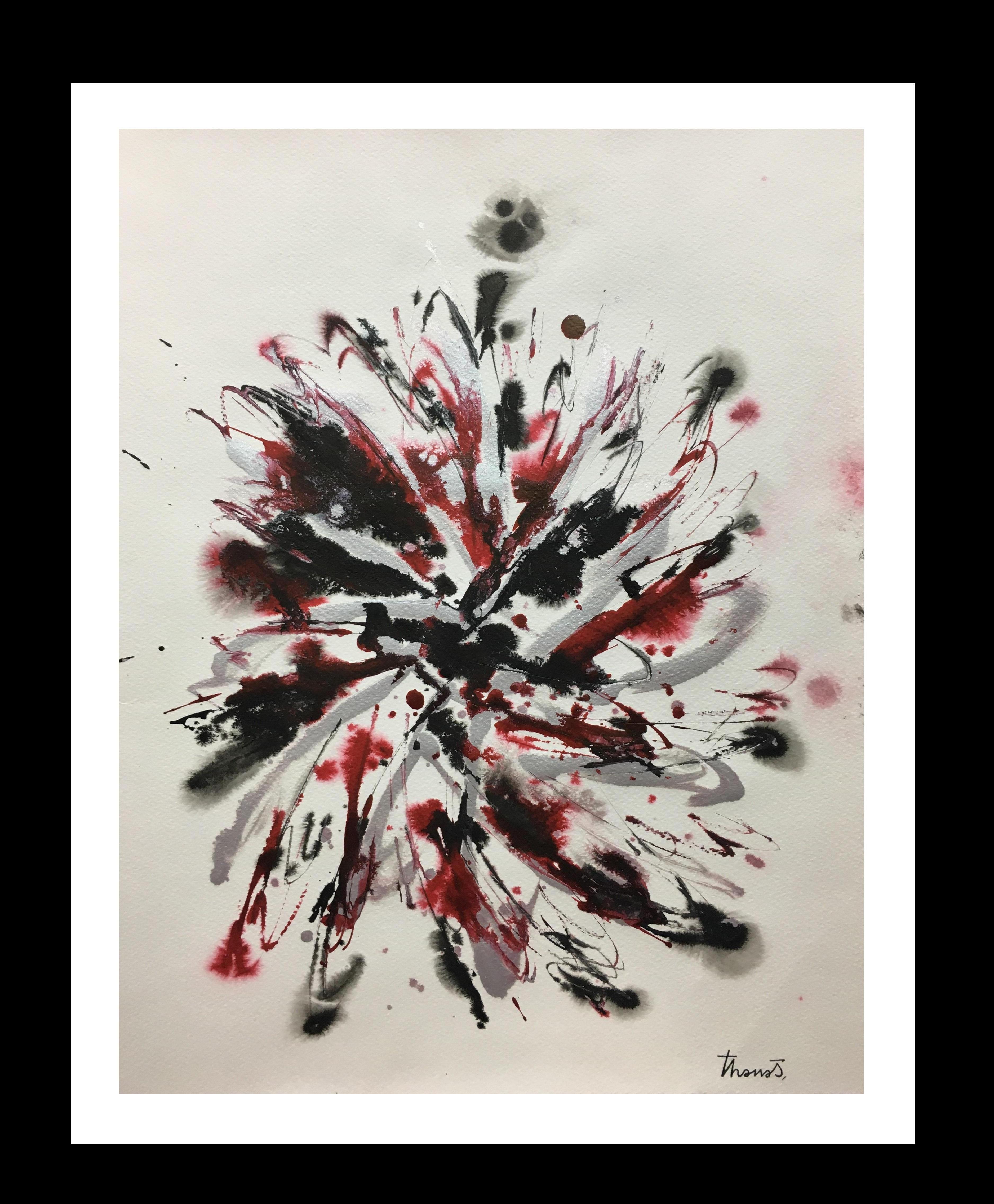 Josep THARRATS Abstract Painting - Tharrats. Vertical Red and Black. original abstract acrylic painting