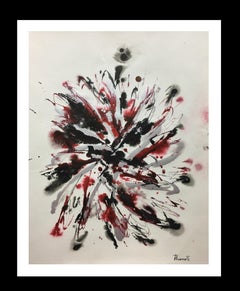 Vintage Tharrats. Vertical Red and Black. original abstract acrylic painting