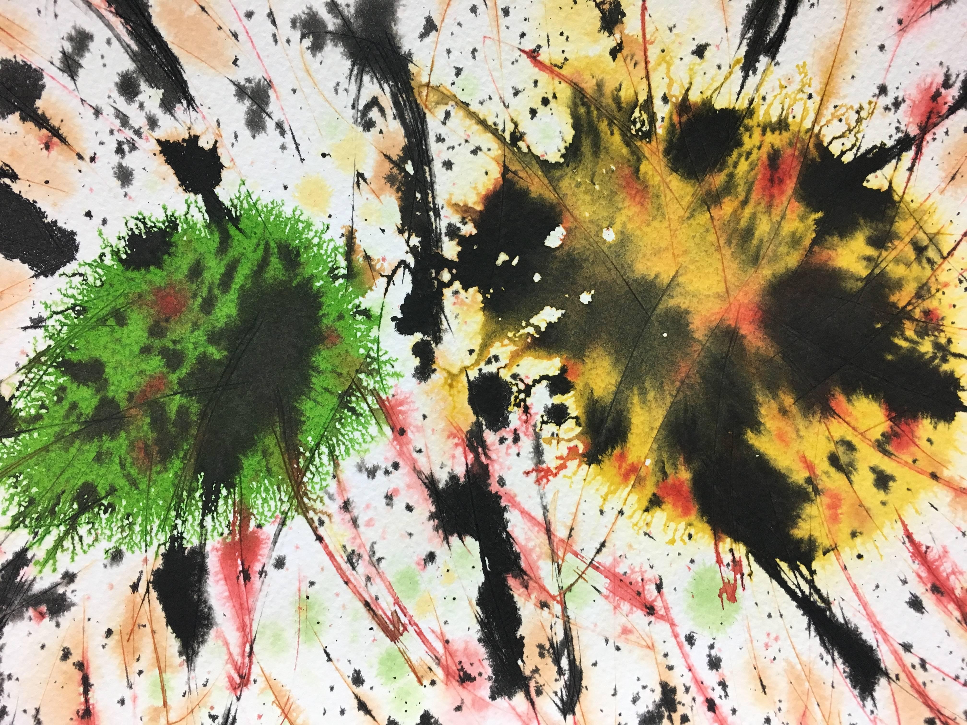 Tharrats. yellow. green.  colors- original abstract acrylic painting - Abstract Painting by Josep THARRATS