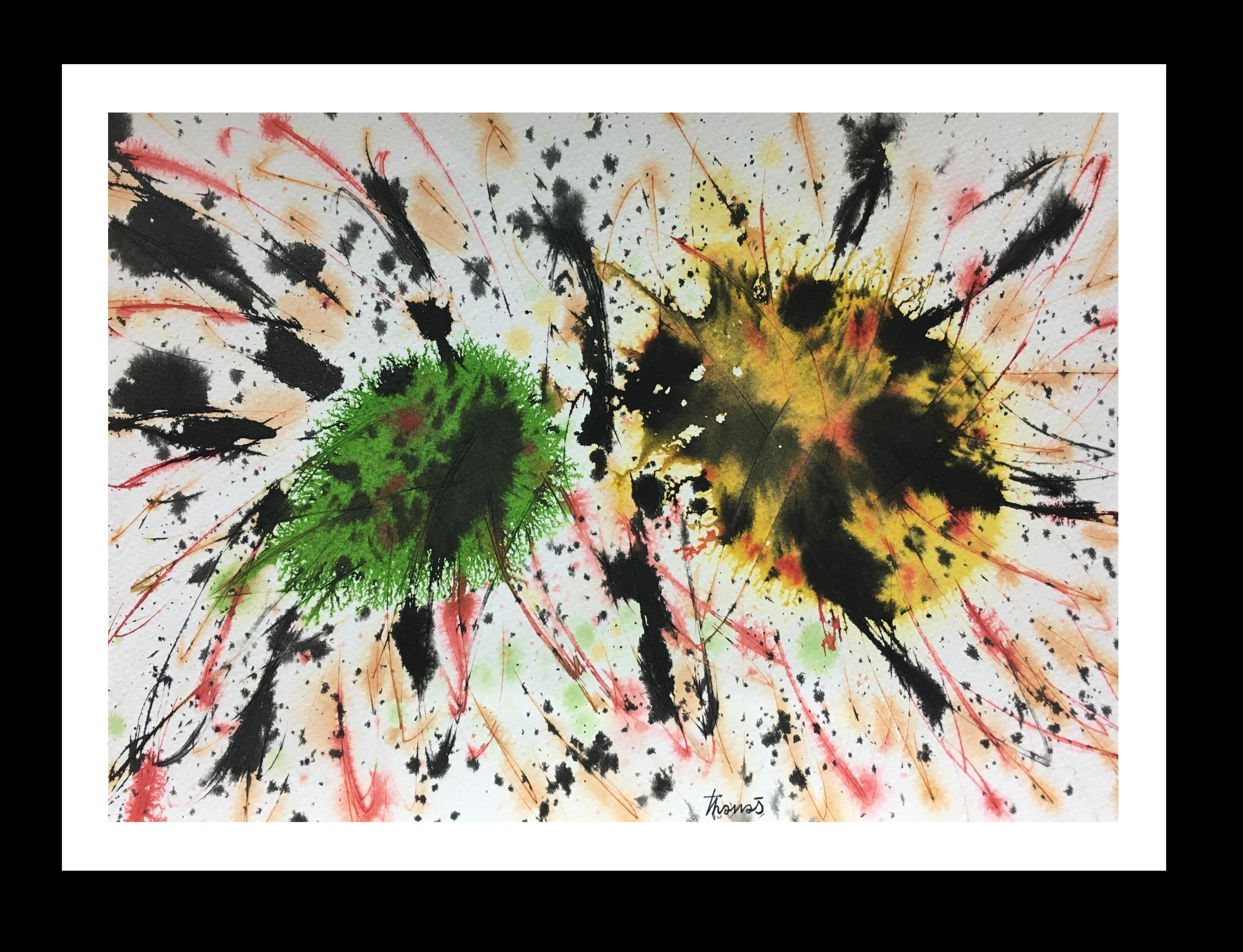 Tharrats. yellow. green.  colors- original abstract acrylic painting