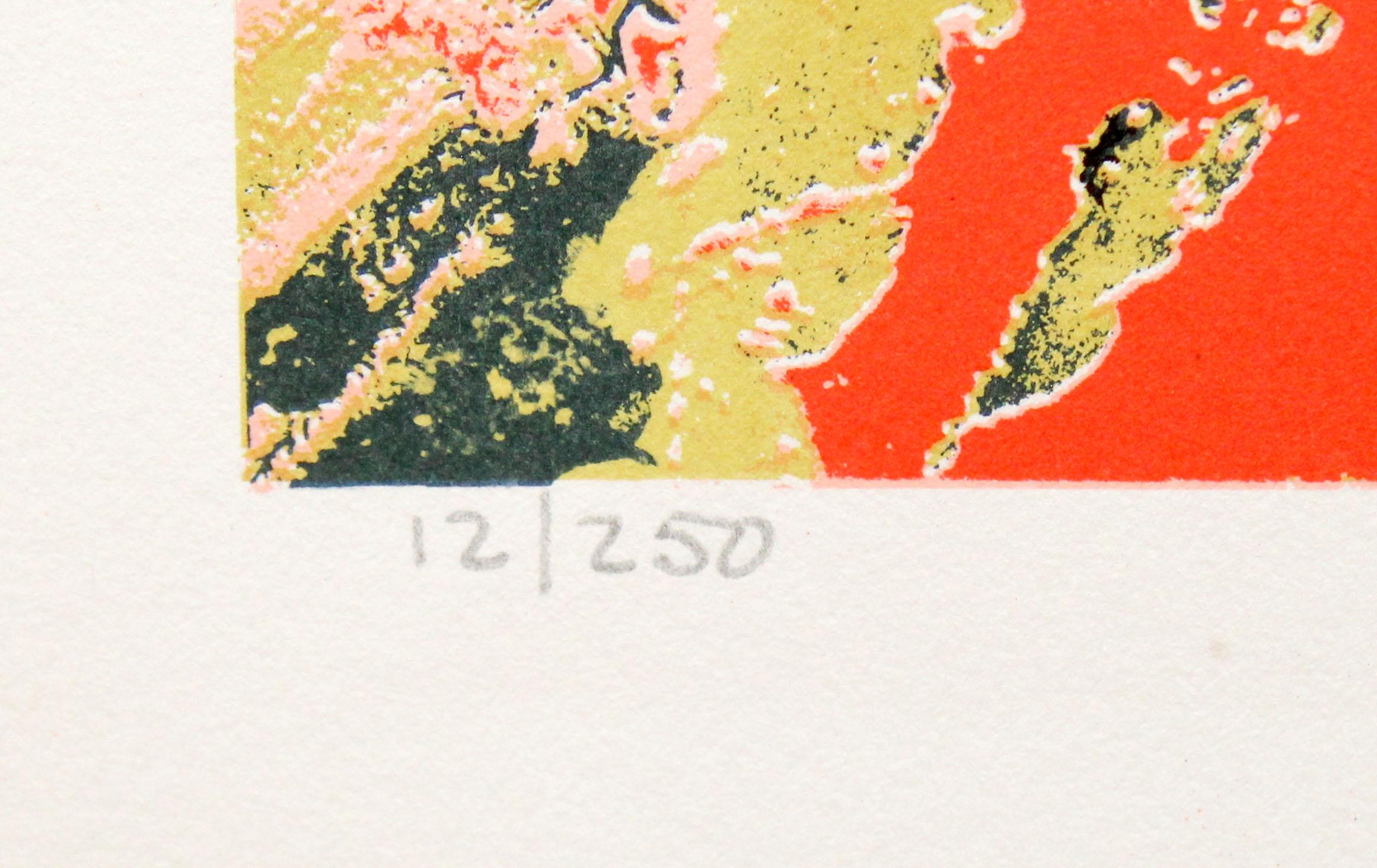 Litografia sobre papel - Fuerza telúrica - Tiraje : 12/250 - Orange Abstract Print par Joan Josep Tharrats