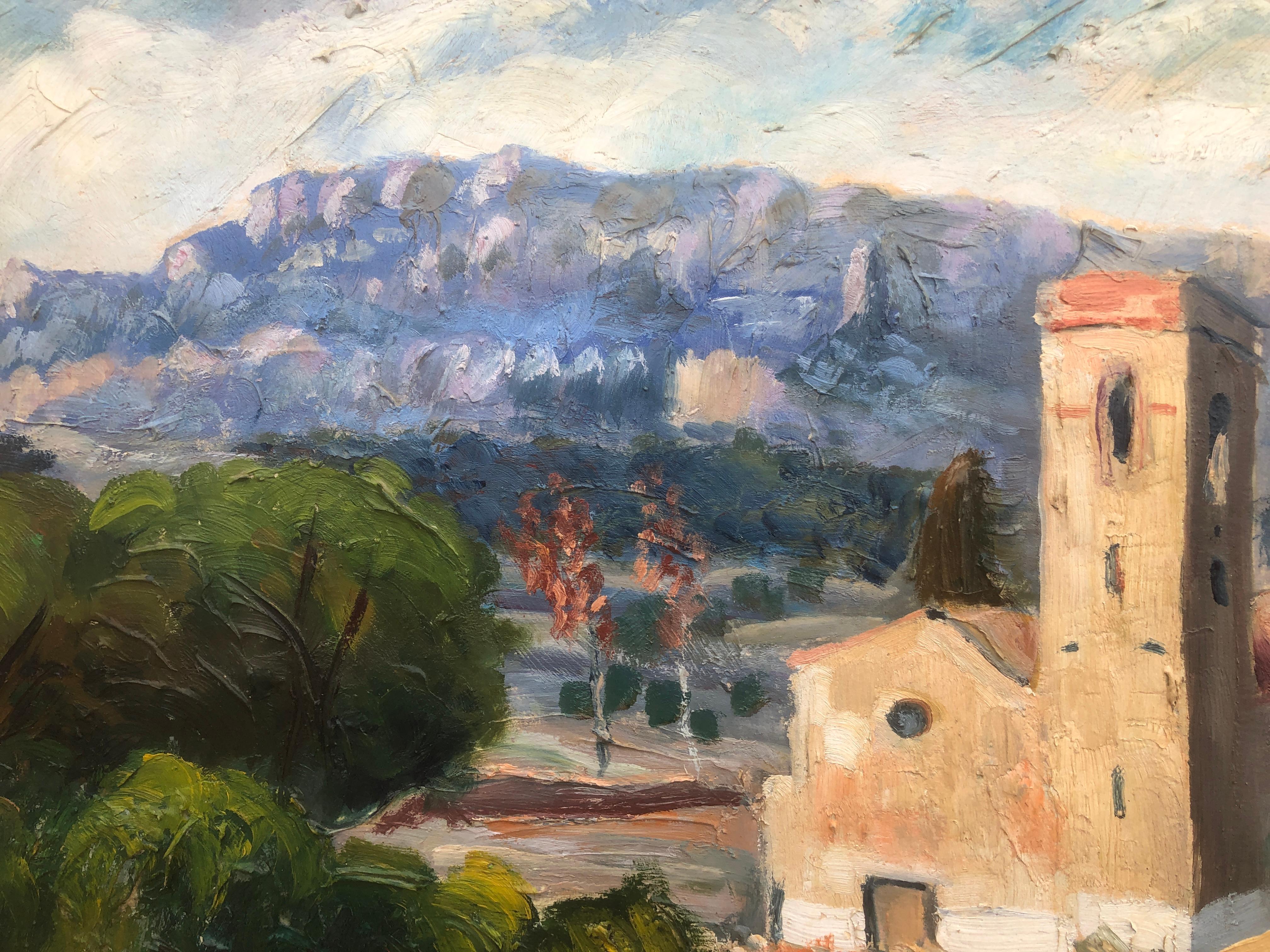 Joan Joseph Garí (1922) - landscape with bell tower - Oil on cardboard
Oil measures 33x45 cm.
Frame siza 46x59 cm.

Painter born in Granollers in 1922. Trained in his hometown and at the School of Fine Arts in Cádiz —where he lived for four years—,