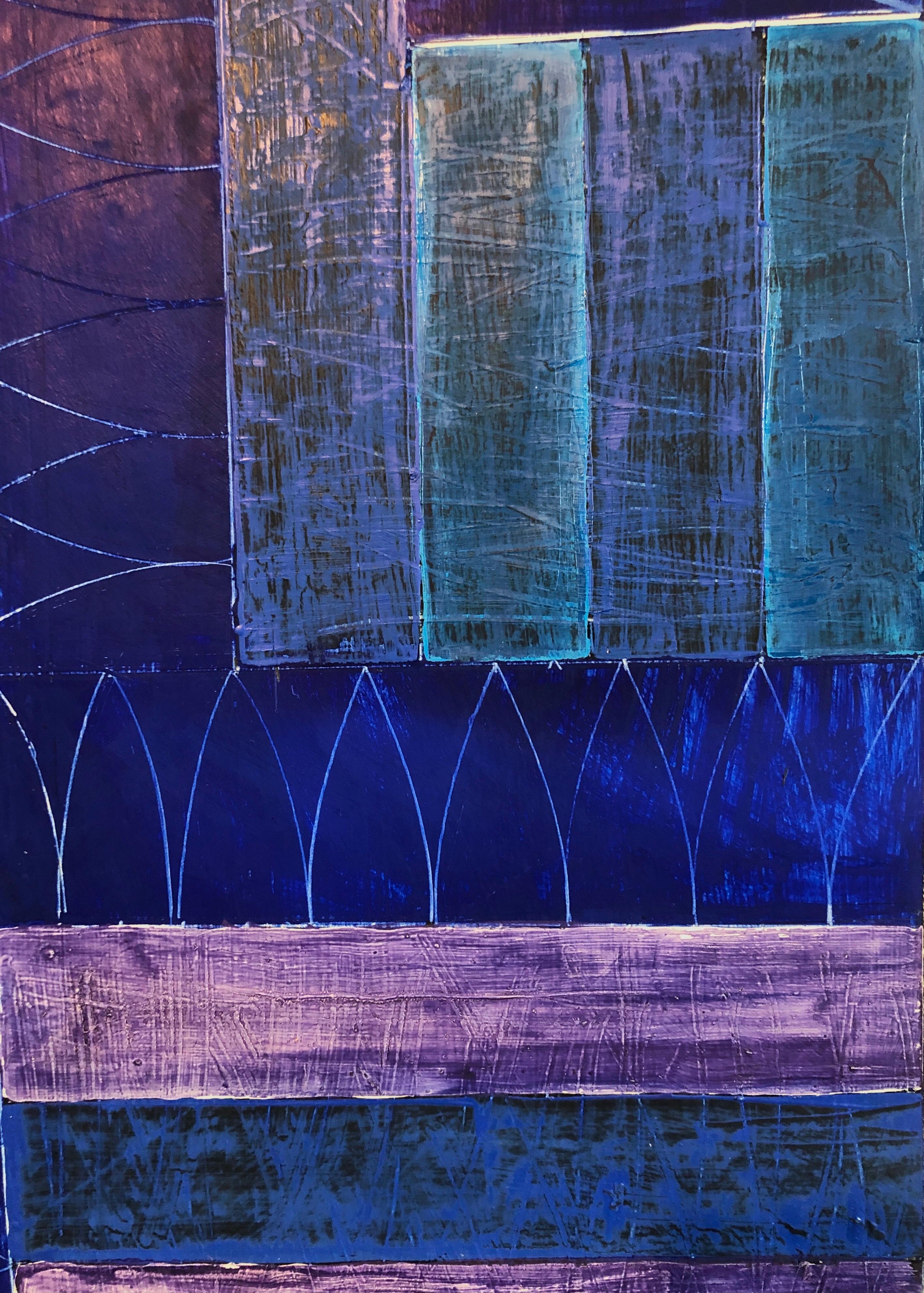 Joan Kahn Colore blu indaco denim Pittura ad olio astratta espressionista modernista in vendita 9