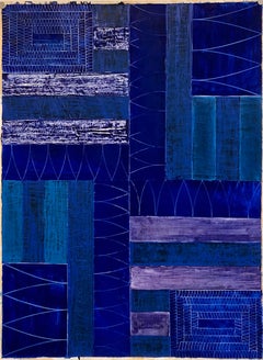 Joan Kahn Indigo Denim Blue Color Abstract Expressionist Modernist Oil Painting