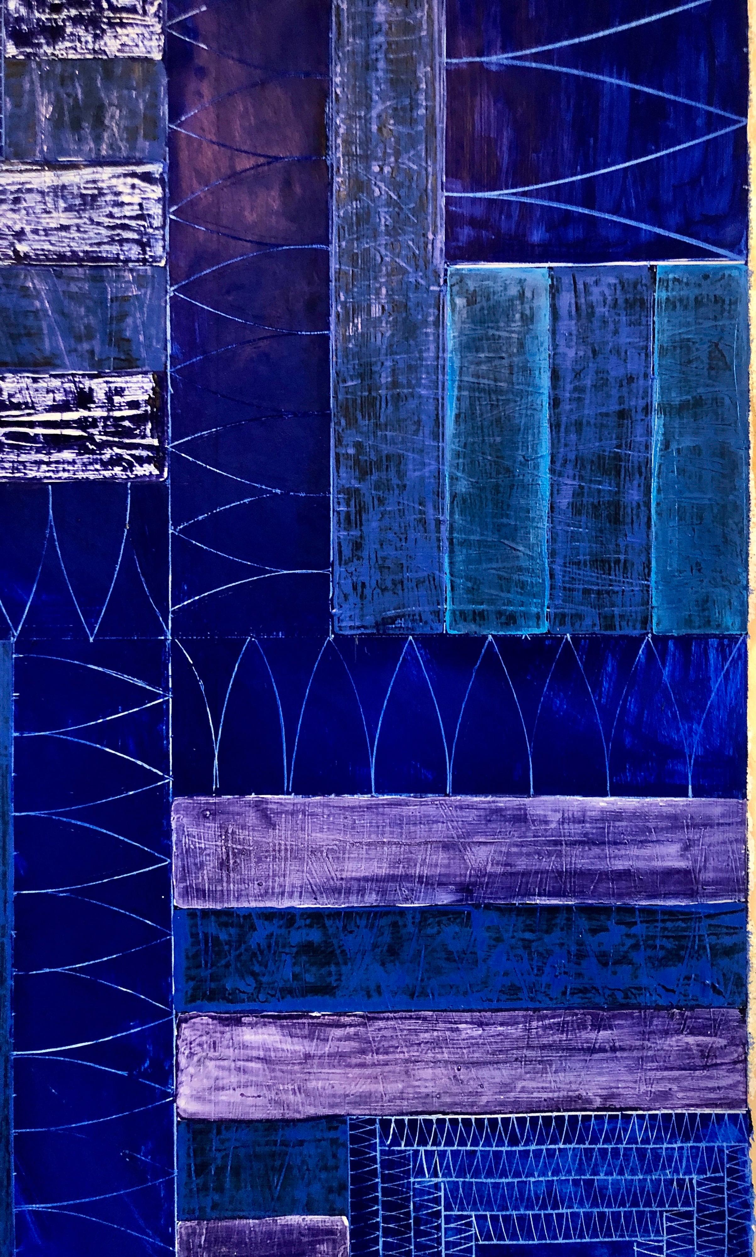 Joan Kahn Colore blu indaco denim Pittura ad olio astratta espressionista modernista in vendita 8
