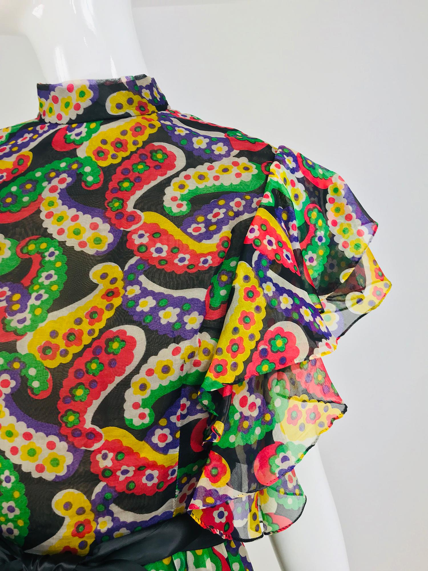 Joan Leslie for Kasper Paisley Silk Organza 30s Inspired Maxi Dress 1970s 4