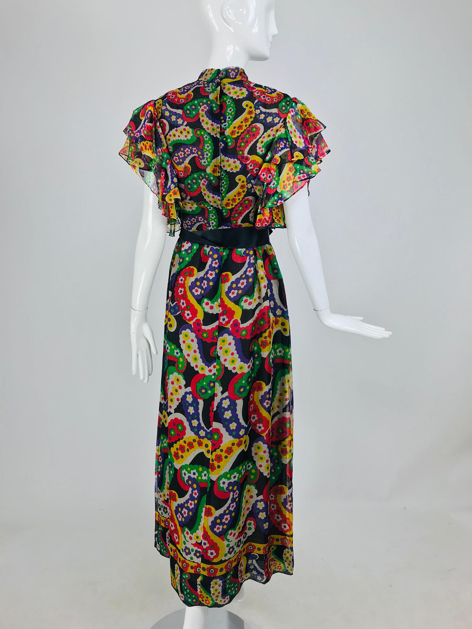 Joan Leslie for Kasper Paisley Silk Organza 30s Inspired Maxi Dress 1970s In Good Condition In West Palm Beach, FL