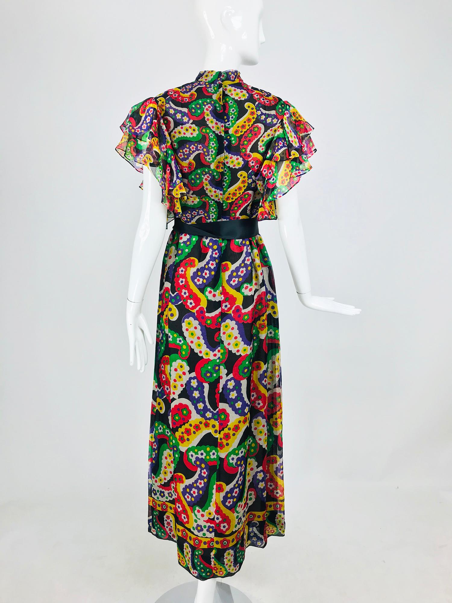 Women's Joan Leslie for Kasper Paisley Silk Organza 30s Inspired Maxi Dress 1970s