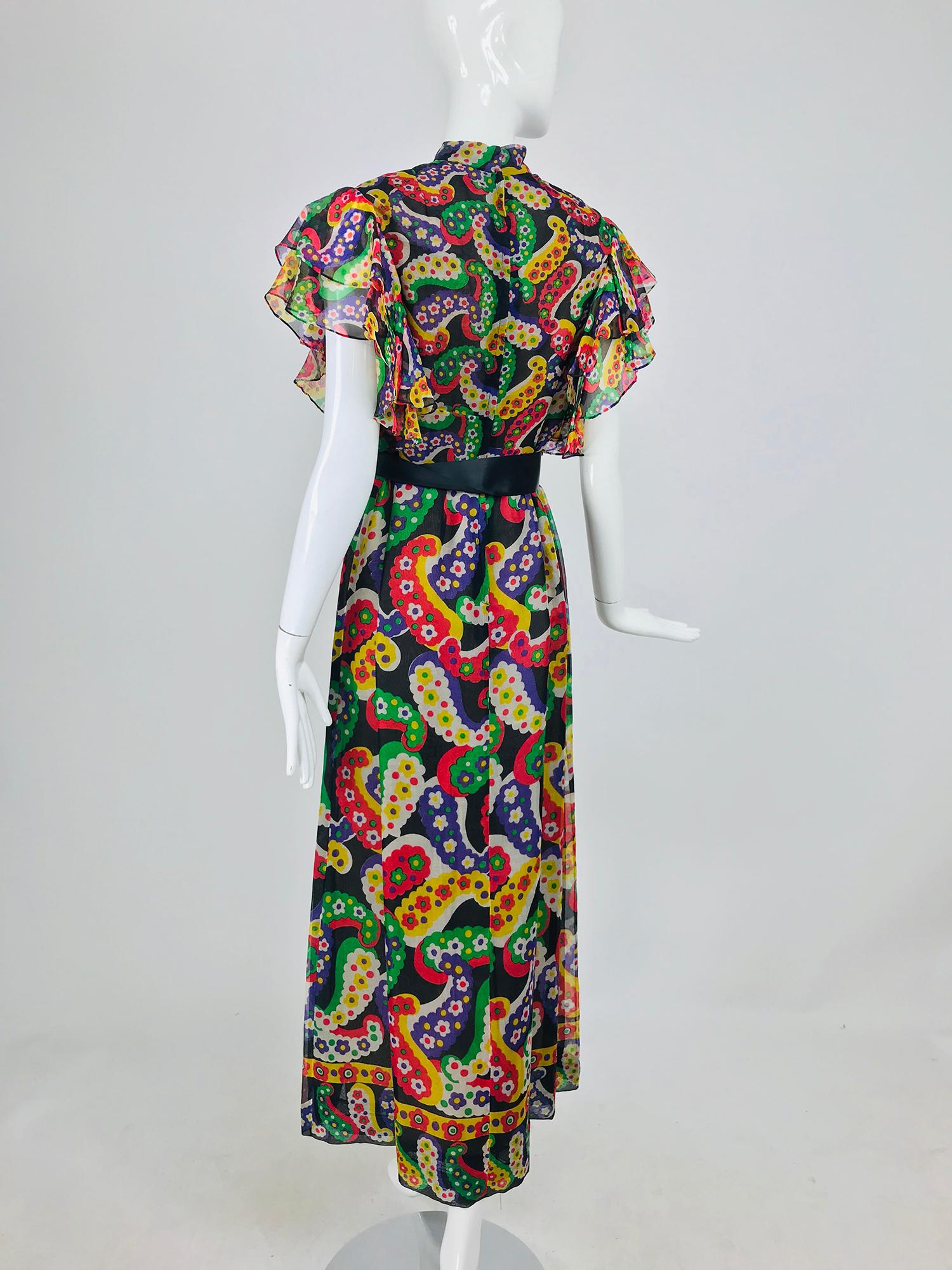 Joan Leslie for Kasper Paisley Silk Organza 30s Inspired Maxi Dress 1970s 1