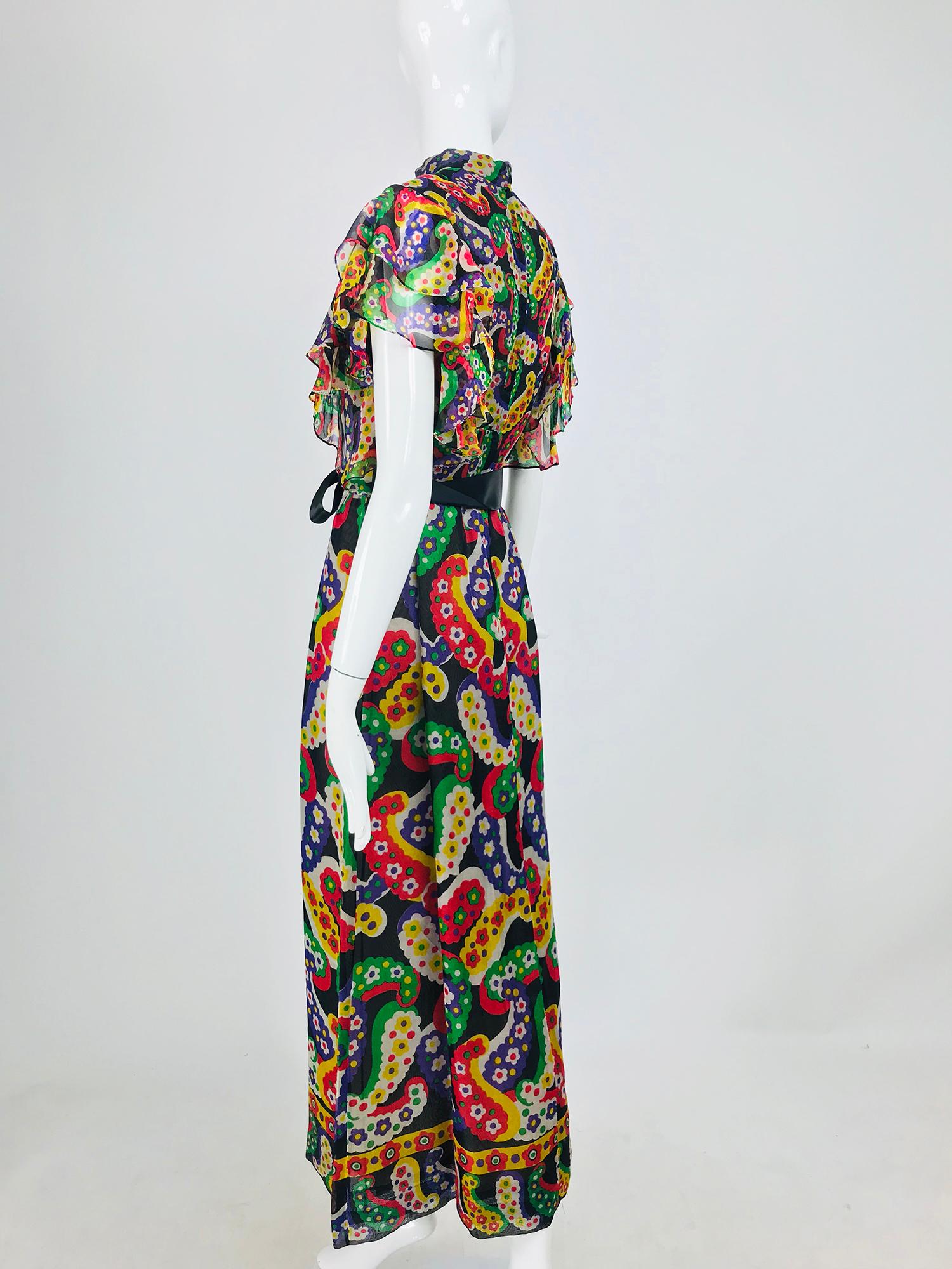 Joan Leslie for Kasper Paisley Silk Organza 30s Inspired Maxi Dress 1970s 2