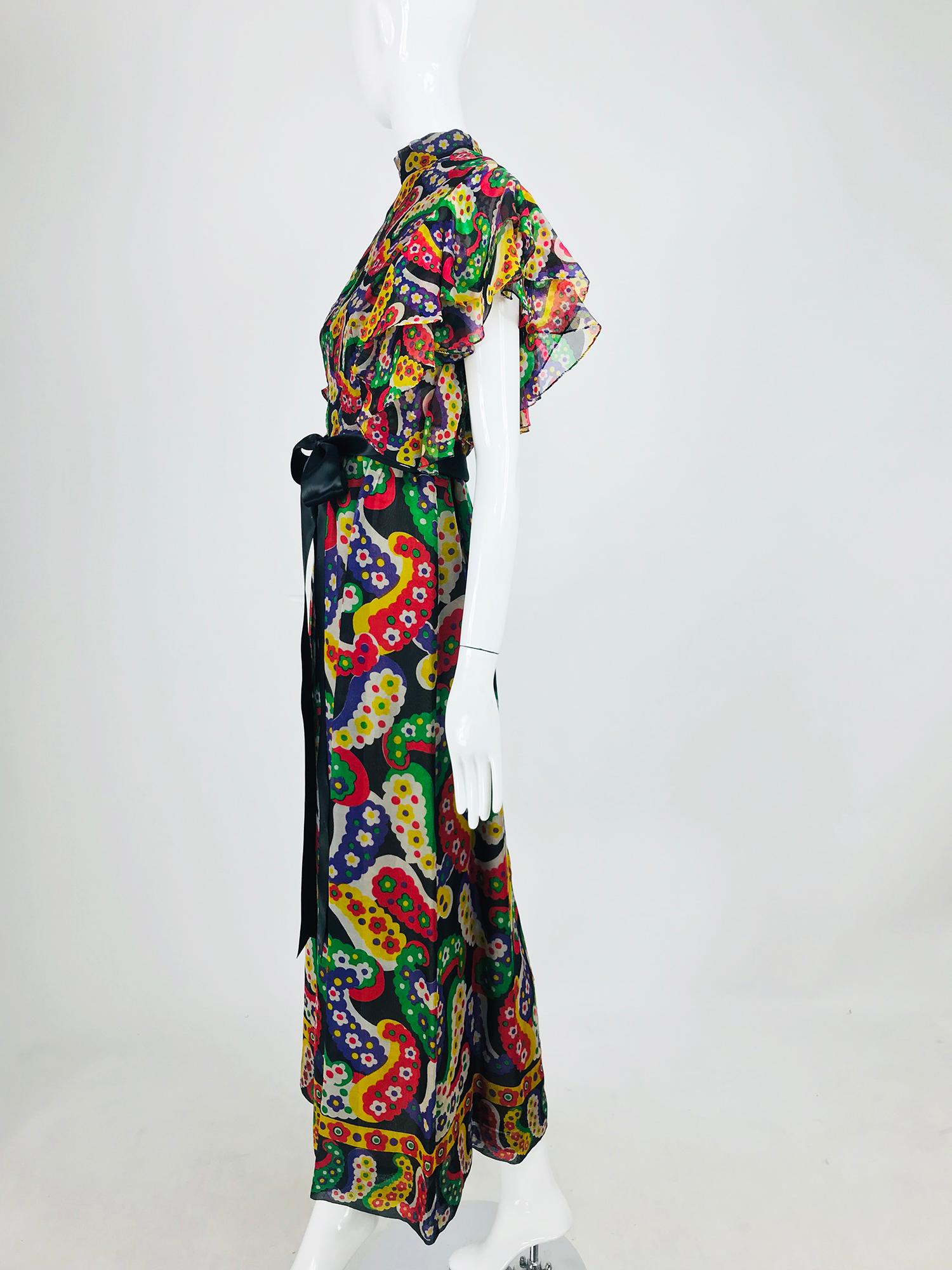Joan Leslie for Kasper Paisley Silk Organza 30s Inspired Maxi Dress 1970s 3