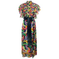 Joan Leslie for Kasper Paisley Silk Organza 30s Inspired Maxi Dress 1970s