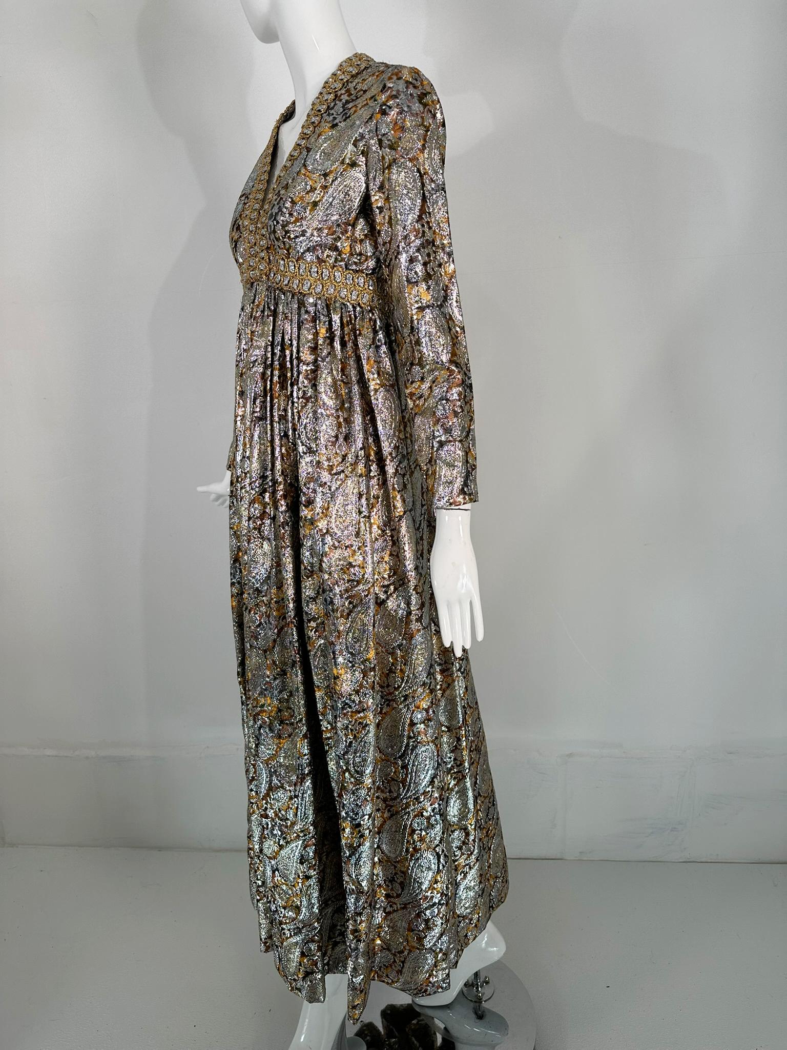 Kasper for Joan Leslie 1968 Documented Paisley Silk & Lurex Gown For Sale 5