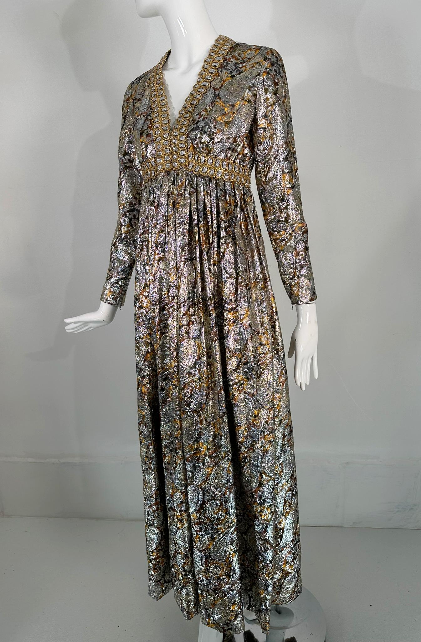 Kasper for Joan Leslie 1968 Documented Paisley Silk & Lurex Gown For Sale 6
